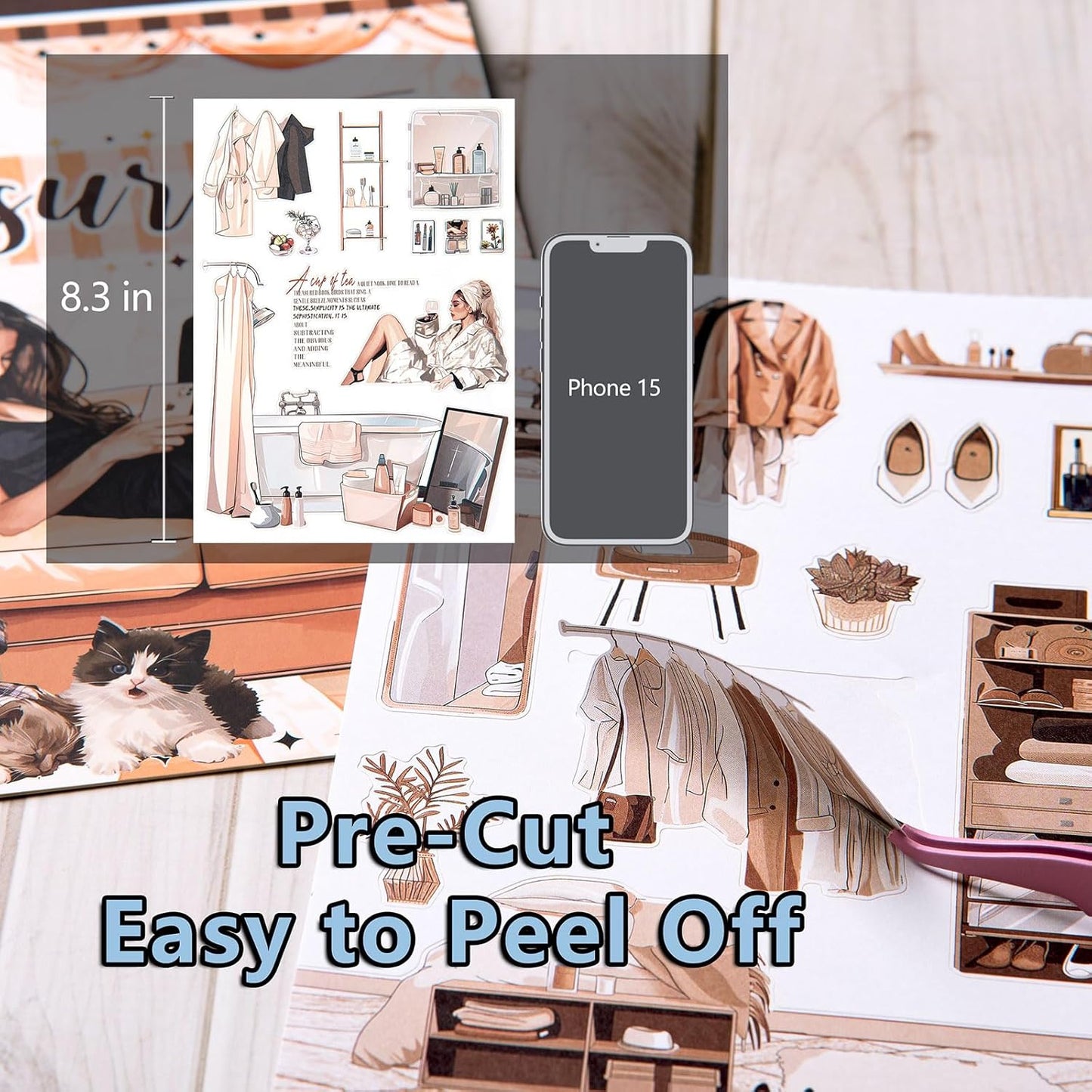 YagCu Scrapbooking Sticker Book, Scrapbook Stickers, Junk Journal Supplies, Pre-Cut Aesthetic Journaling for Women, Adults People Decorative Ephemera Bullet Planner DIY Arts