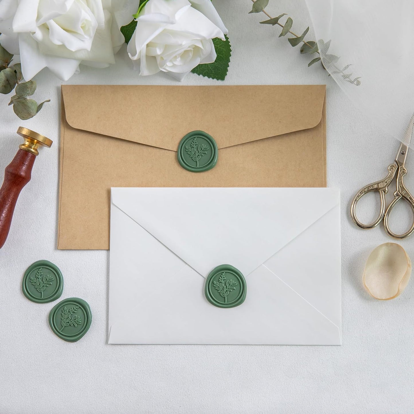 60 Pcs Olive Green Wax Seal Stickers, Wedding Invitation Accessories Envelope Stickers - Peferct for Wedding Accessories, Gift Box Craft Wrapping, Christmas Cards Envelope Seals