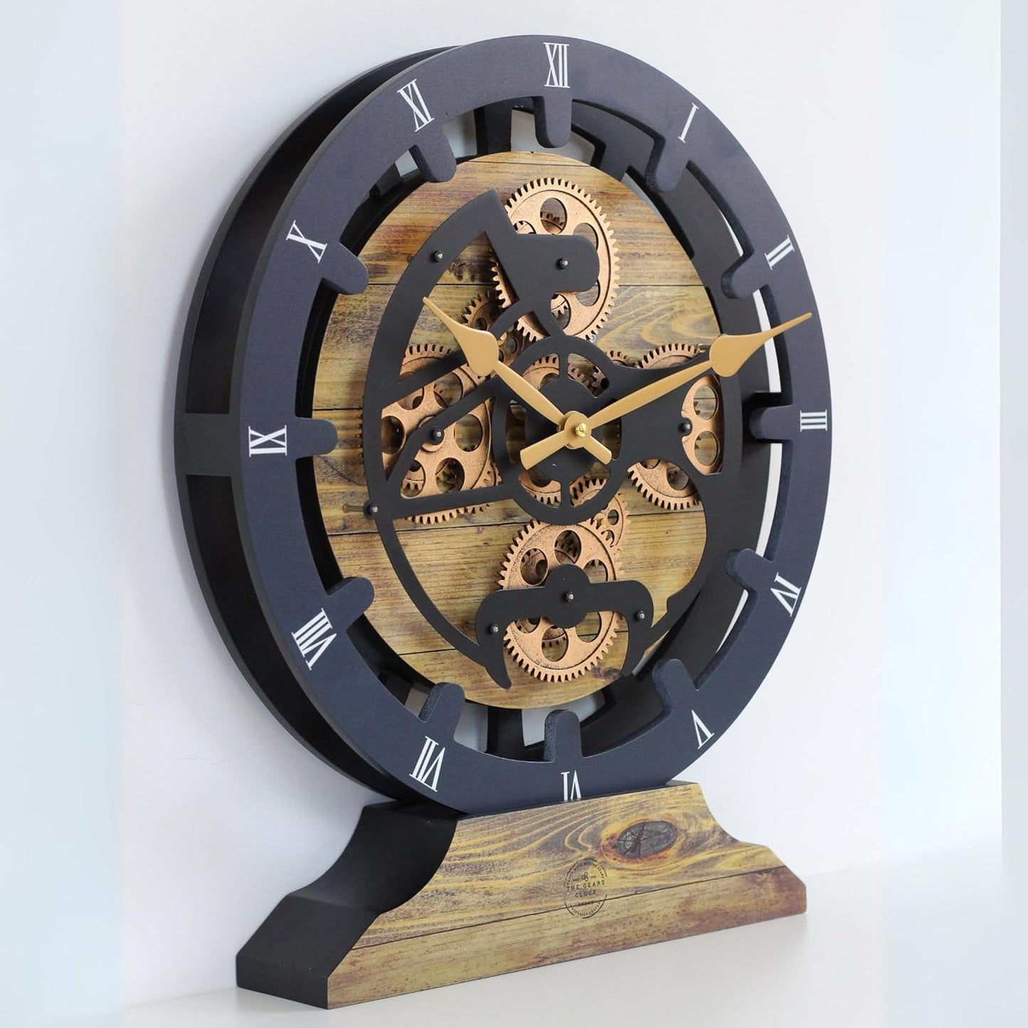 The Gears Clock 16 inches Wall Clock with Real Moving Gears Convertible into a Big Mantel Clock (Vintage Brown)