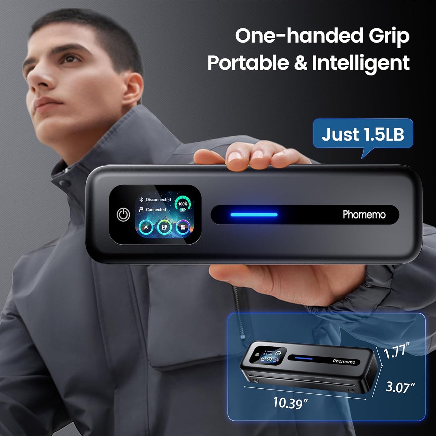 Phomemo Upgraded Portable Printer with Touchscreen, M832D Bluetooth Wireless Thermal Inkless Printer, Supports 8.5"x11" US Letter & A4, Compatible with iOS, Android, PC for Travel, Black