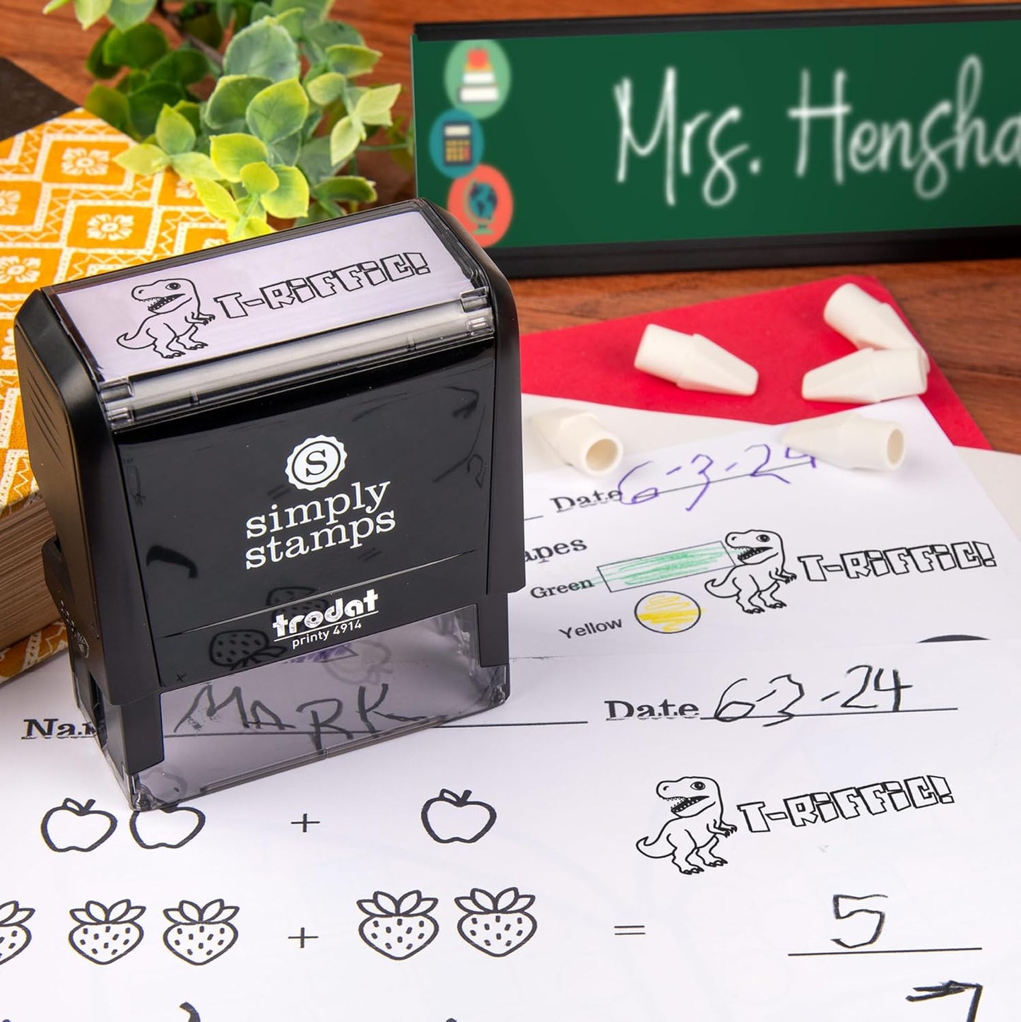 T-Riffic! Xtra Large Classroom and Library Book Stamps - 49 Fun Teacher Phrases, Grade School, Elementary Classroom, Library, Grading Made Easy