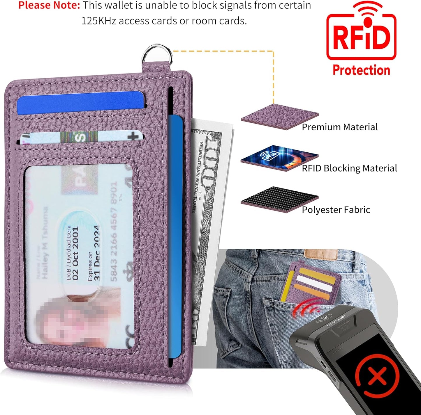 Mayski Slim Wallet, Credit Card Holder for Women, Minimalist Front Pocket RFID Blocking Card Cases, Small Wallet Women Men(Litchi Lavender)