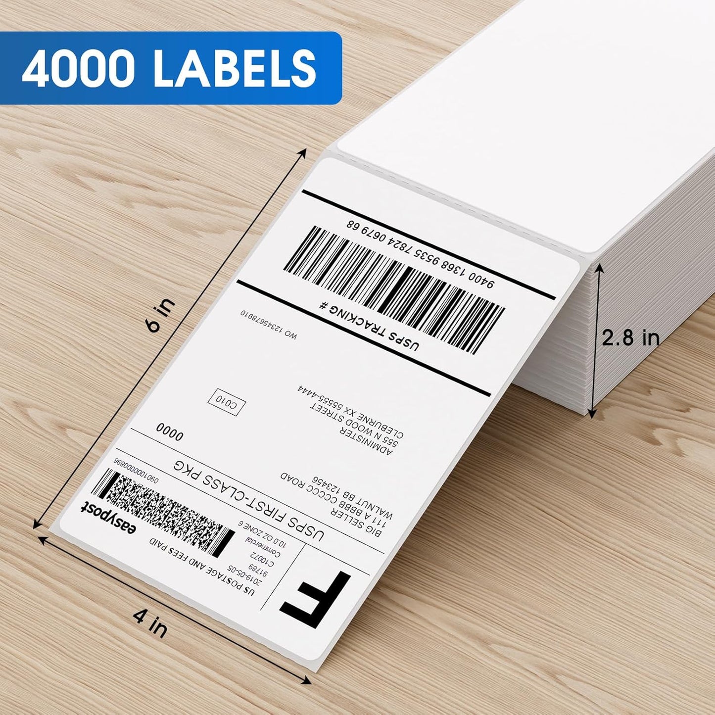 MaxGear 4" x 6" Direct Thermal Labels, 4000 Fanfold Labels, for Shipping & Mailing, Perforated White, Commercial Grade with Permanent Adhesive, Compatible with Most Thermal Printers,8 Stack