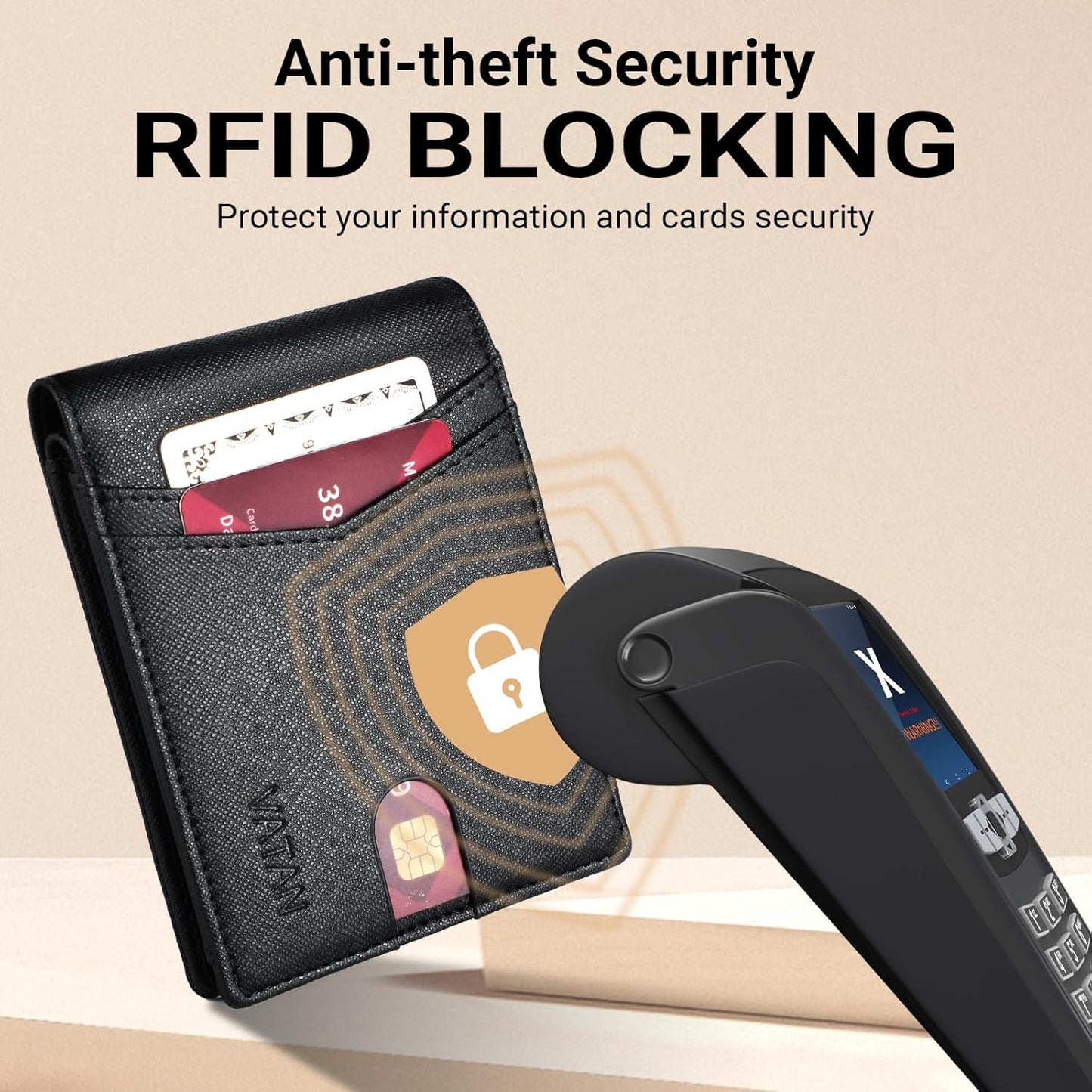 VATAN Wallet for Men, Mens Minimalist Wallet Credit Card Holder, Slim Leather Rfid 2 ID Window Large Capacity With Gift Box (Cross Grain Black)