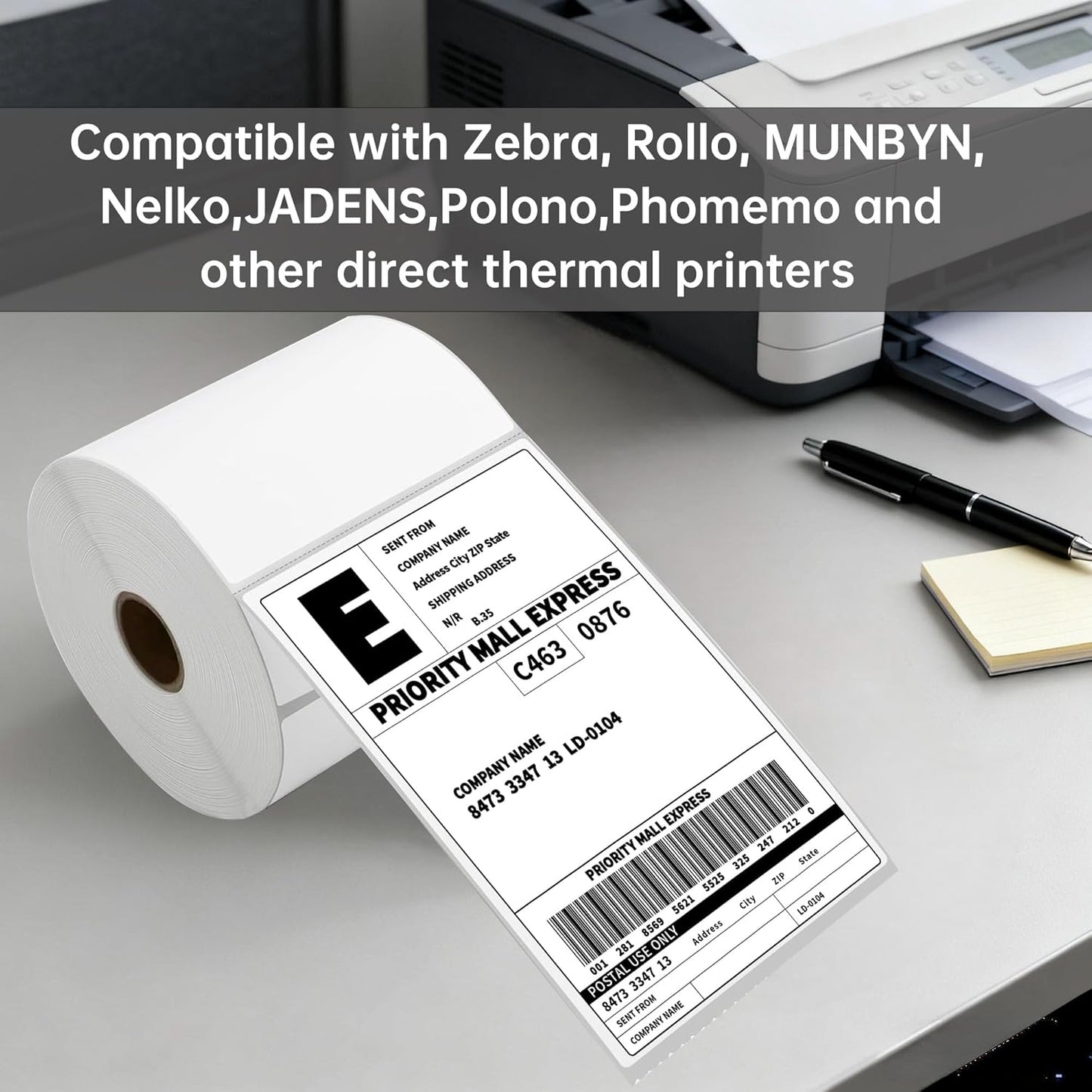 HUOJI 4x6 Thermal Shipping Labels 1000 Labels/2 Rolls (500 Pcs per Roll) Compatible with Rollo, Zebra, MUNBYN, Jadens, Nelko, Commercial Grade