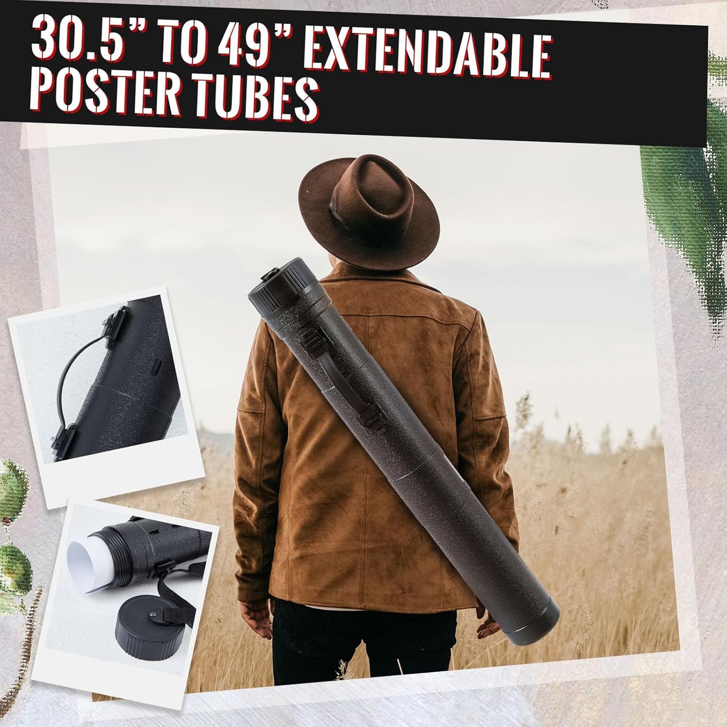 4 Pcs Large Extendable Poster Tubes from 30'' to 49' with Strap Poster Carrying Case Telescoping Tube Portable Blueprint for Posters, Blueprints, Artwork, Map Storage(Hardened Style)