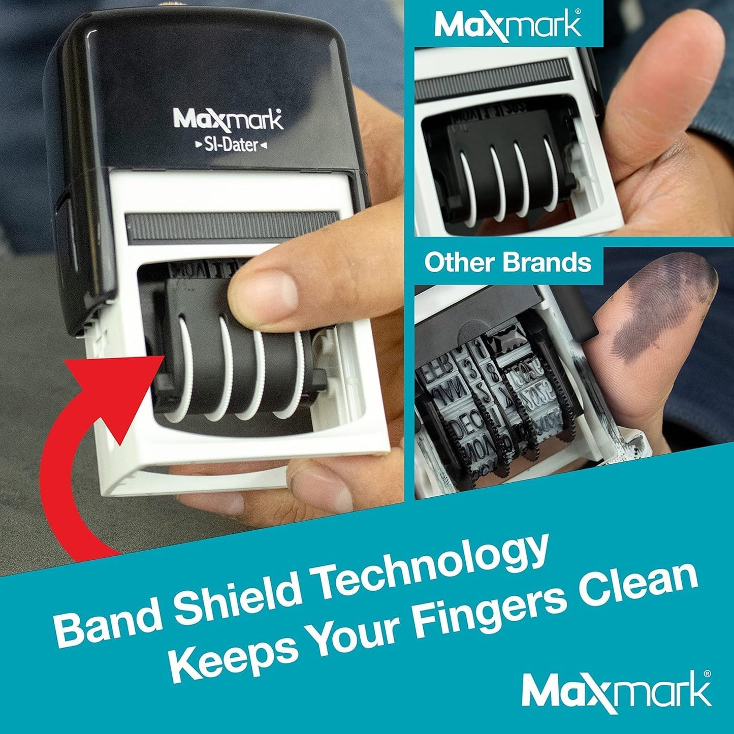 MaxMark Office Date Self Inking Stamp with Your Custom Text - 1" x 1-5/8” - Choice of Ink Color