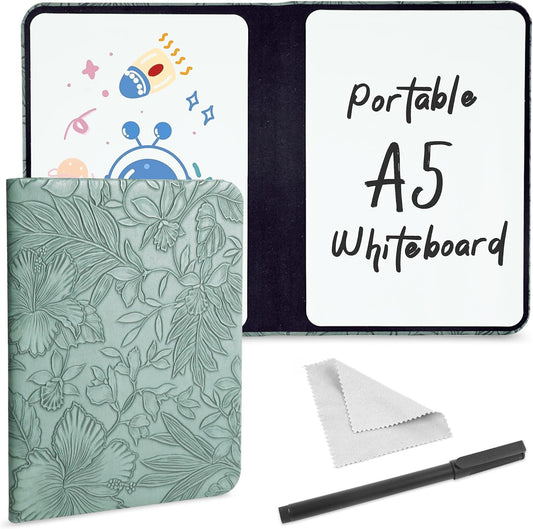 Portable Small White Board Dry Erase Board, Reusable 9.5 * 6.6in Notebook Memo, Office Home Supplies Desk Accessories(1-Carved Green)