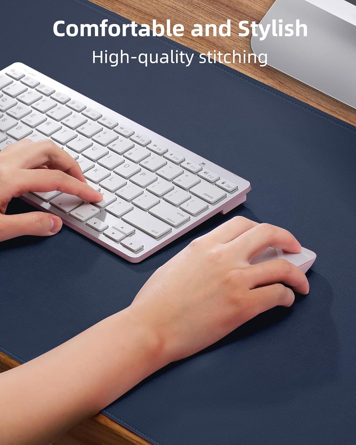 Leather Desk Protector, 55"x17" - Premium Office Mat, Large Mouse Pad, Non-Slip Blotter, Waterproof Writing Pad - Midnight Blue