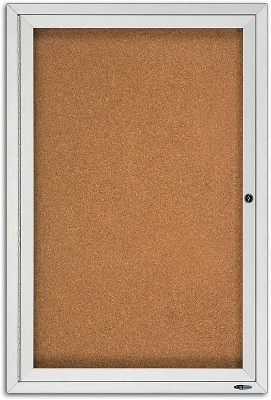 Quartet Cork Board, 1 Door, Bulletin Board, Enclosed, 2' x 3', Outdoor, Corkboard, Aluminum Frame (2121)