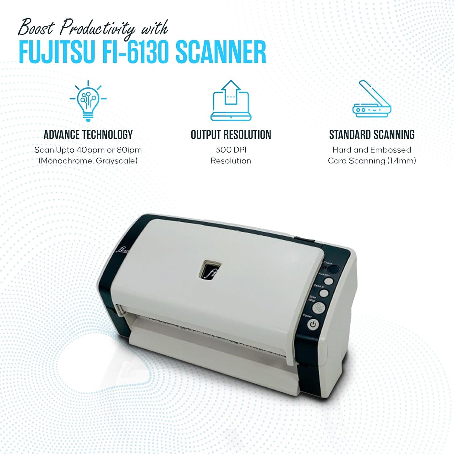 FI-6130 Fujitisu Document Scanner ADF - 1 Year Warranty - Duplex Sheet-Fed Document Scanner with 24V, USB 2.0 Cable & Microfiber Cleaning Cloth (Renewed)