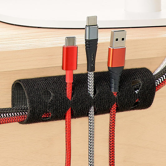 VELCRO Brand Cord Organizer for Desk Cable Management, Nightstand Organization, Unique Dual Function Cable Sleeve Cord Keepers Combo, Holds Wires for Easy Access, Route to Hide, Medium 2pk Black