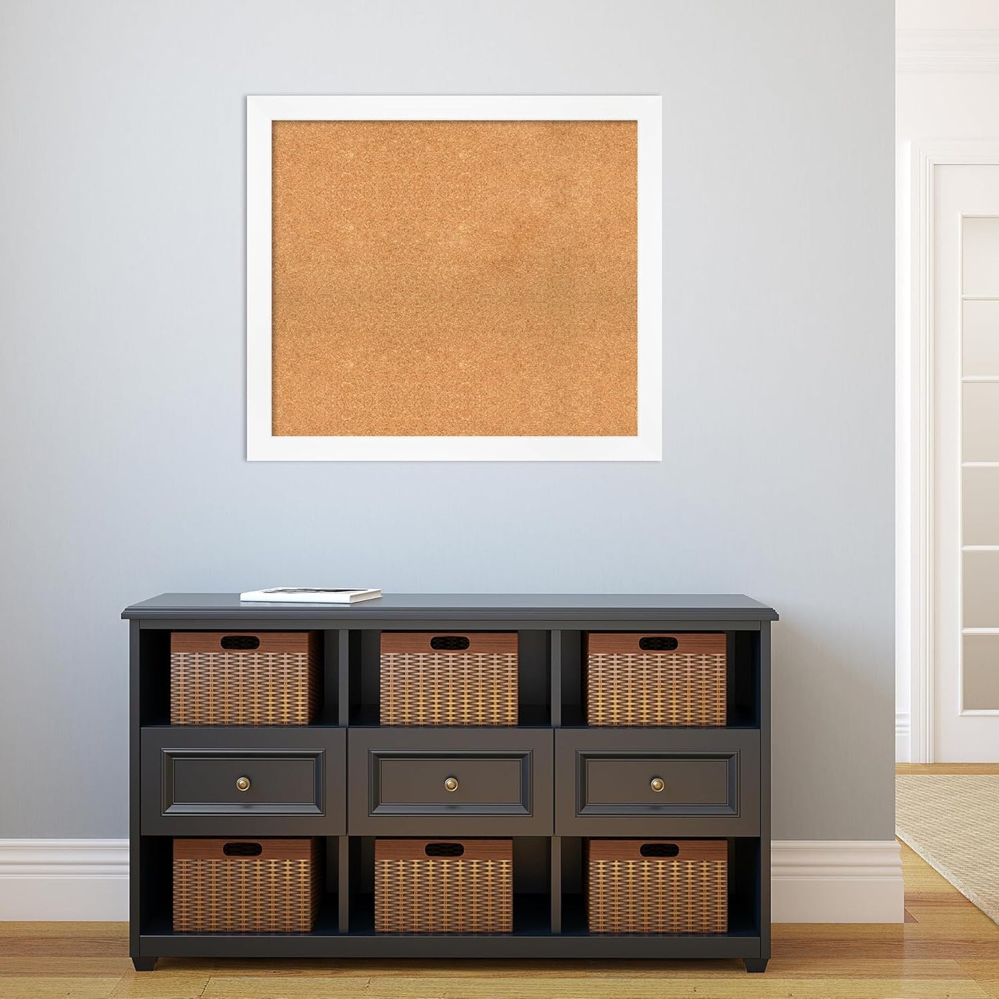 Amanti Art Natural Cork Board for Wall, 29x33 Vision Board with White Frame, Large Corkboard Office Decor for Home Organization, Modern Corkboard Pinboard to Display Items for Home Organization in