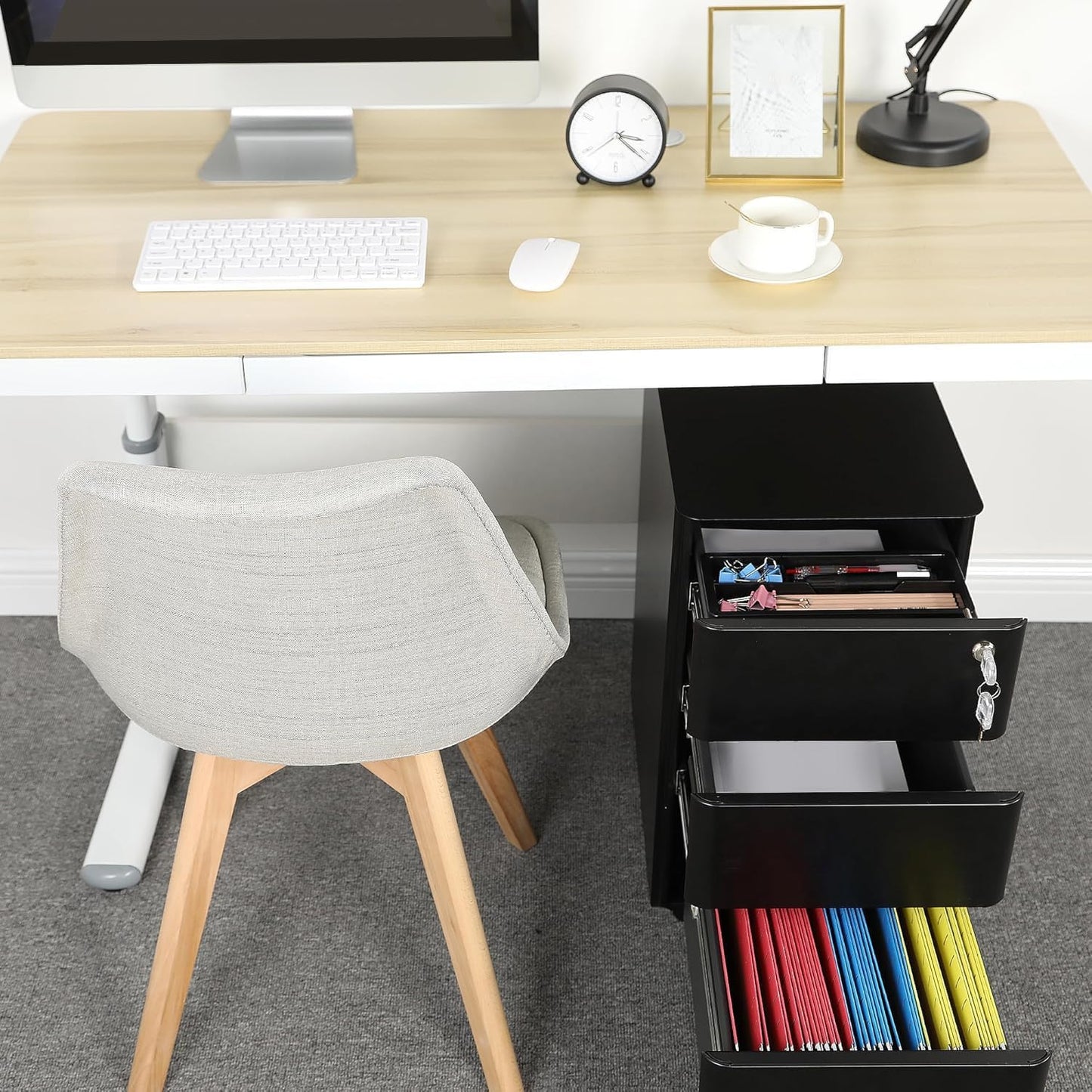 YITAHOME 3-Drawer Metal Filing Cabinet Office, Compact Portable Slim File Cabinet Drawers with Keys, Pre-Built Office Storage Cabinet for A4/Letter/Legal (Black)