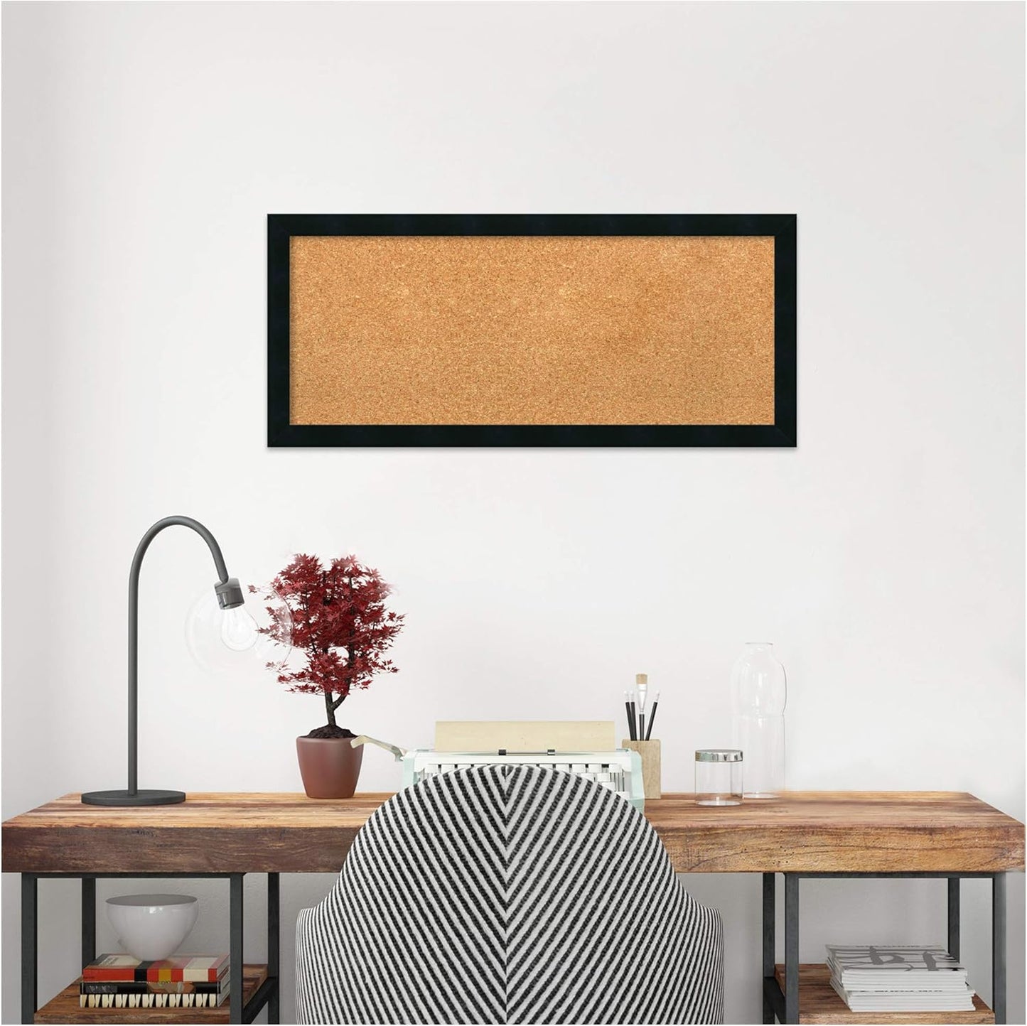 Amanti Art Natural Cork Board for Wall, 14x32 Vision Board with Black Wood Frame, Medium Corkboard Office Decor for Home Organization, Modern Contemporary Corkboard Pinboard to display items for home