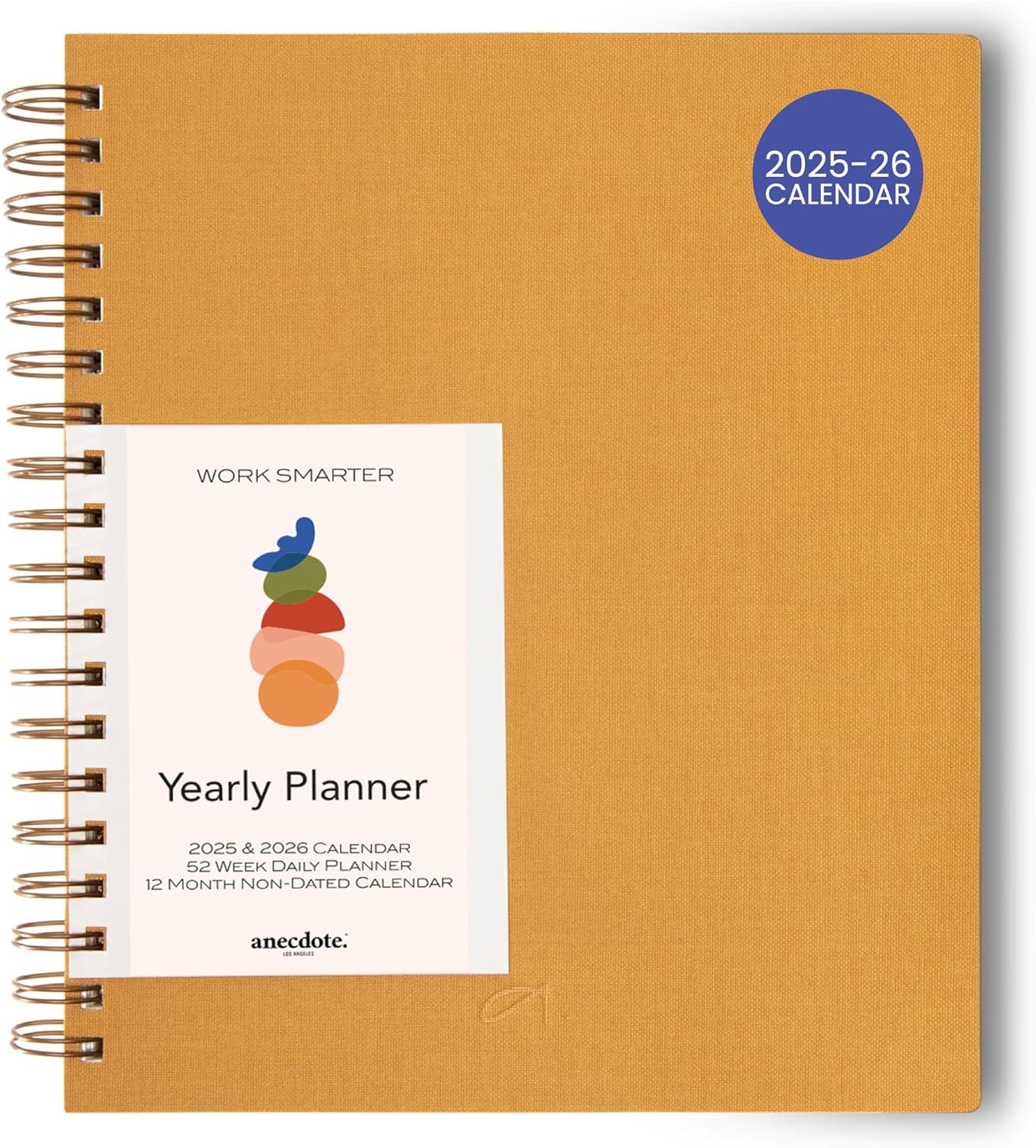 Anecdote 2026 Planner (8.5" x 10") Daily Planner Weekly Monthly Planner - 52 Weeks w/Library Buckram Cover, Brass Spiral - A4 Size Bleed-Resistant Paper – Mustard