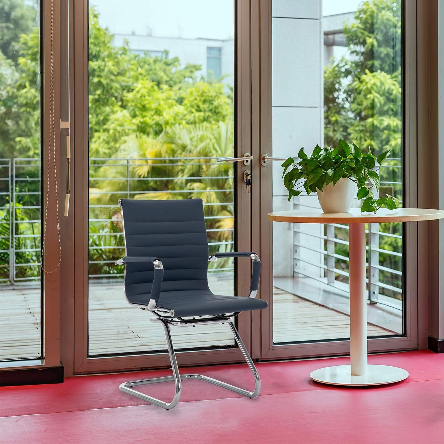 Reception Chairs Leather Conference Guest Chair Heavy Duty Back Support Office Chair, Set of 2 (Navy)