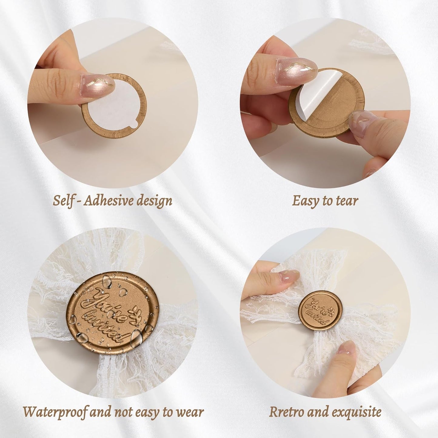 25 Pcs Handmade Wax Seal Stickers, Wedding Invitation Envelope Seal Stickers, Perfect for Invitation, Christmas, Gift Wrapping(You‘re Invited Style, Antique Gold Wax)