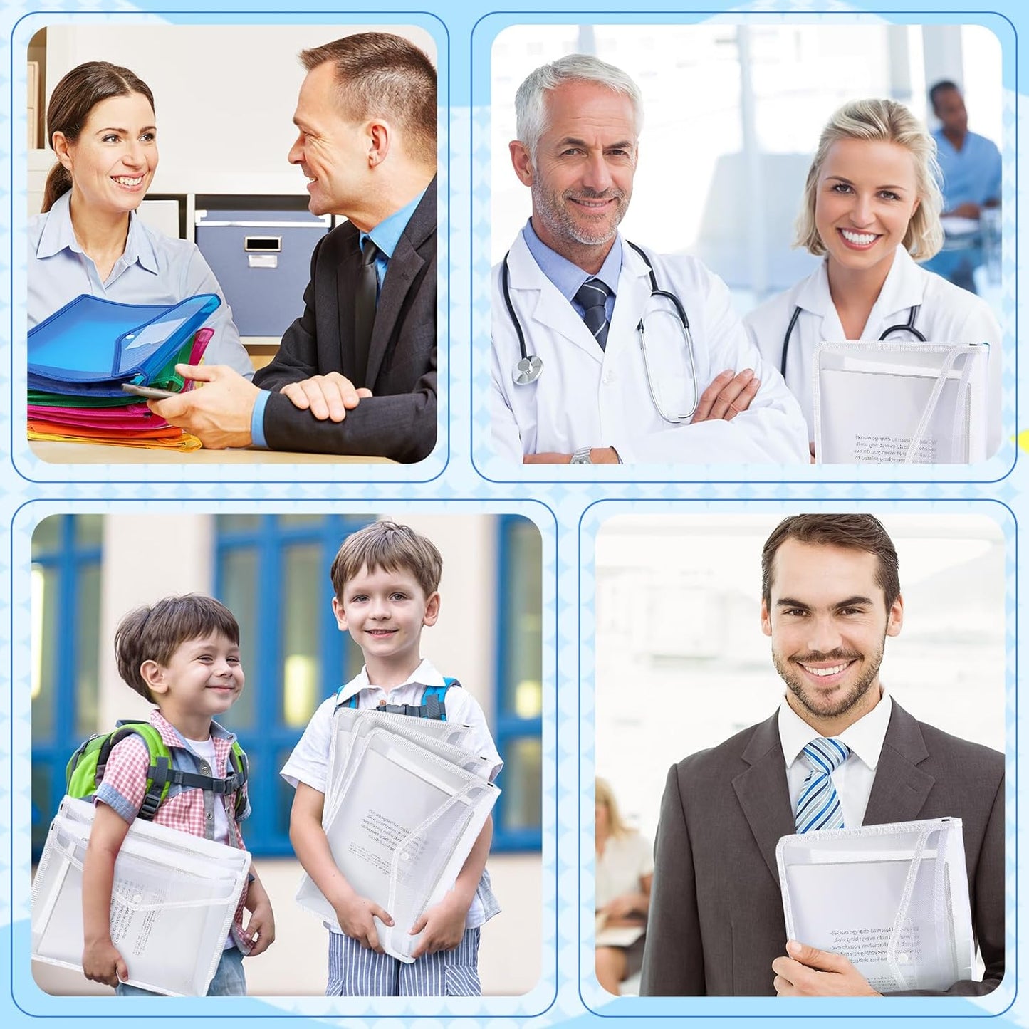 4 Pack A4 Expanding Plastic File Folders Waterproof Document Organizer with Snap Button Multiple Pockets, Office Home Office Storage (White)