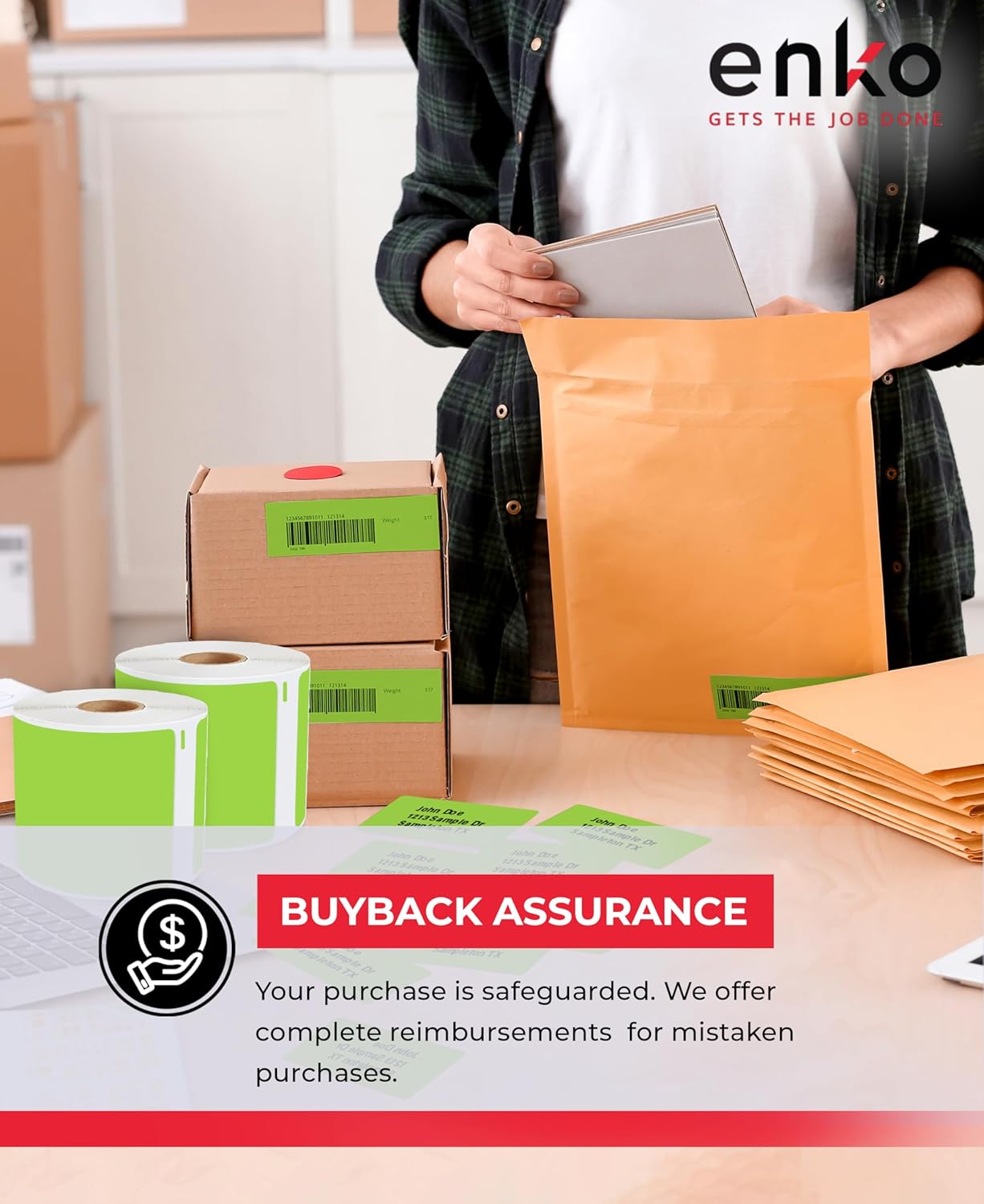 enKo [6 Rolls, 1800 Direct Thermal Labels] Green Colored Compatible for Dymo 30256 Label (2-5/16 x 4") Use with Dymo, Rollo Thermal Printer as Shipping & Mailing Labels