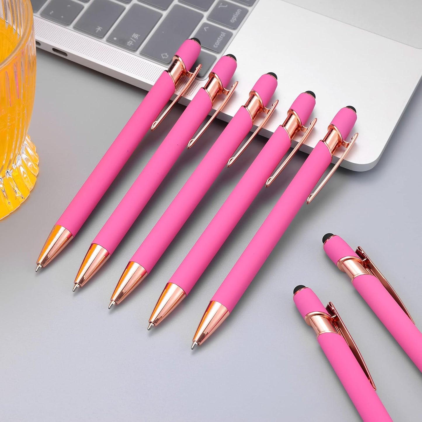 12 PCS 2 in 1 Stylus Ballpoint Pen with Stylus Tip, 1.0 mm Black Ink Metal Pen Stylus Pen for Touch Screens (Rose Gold & Pink)