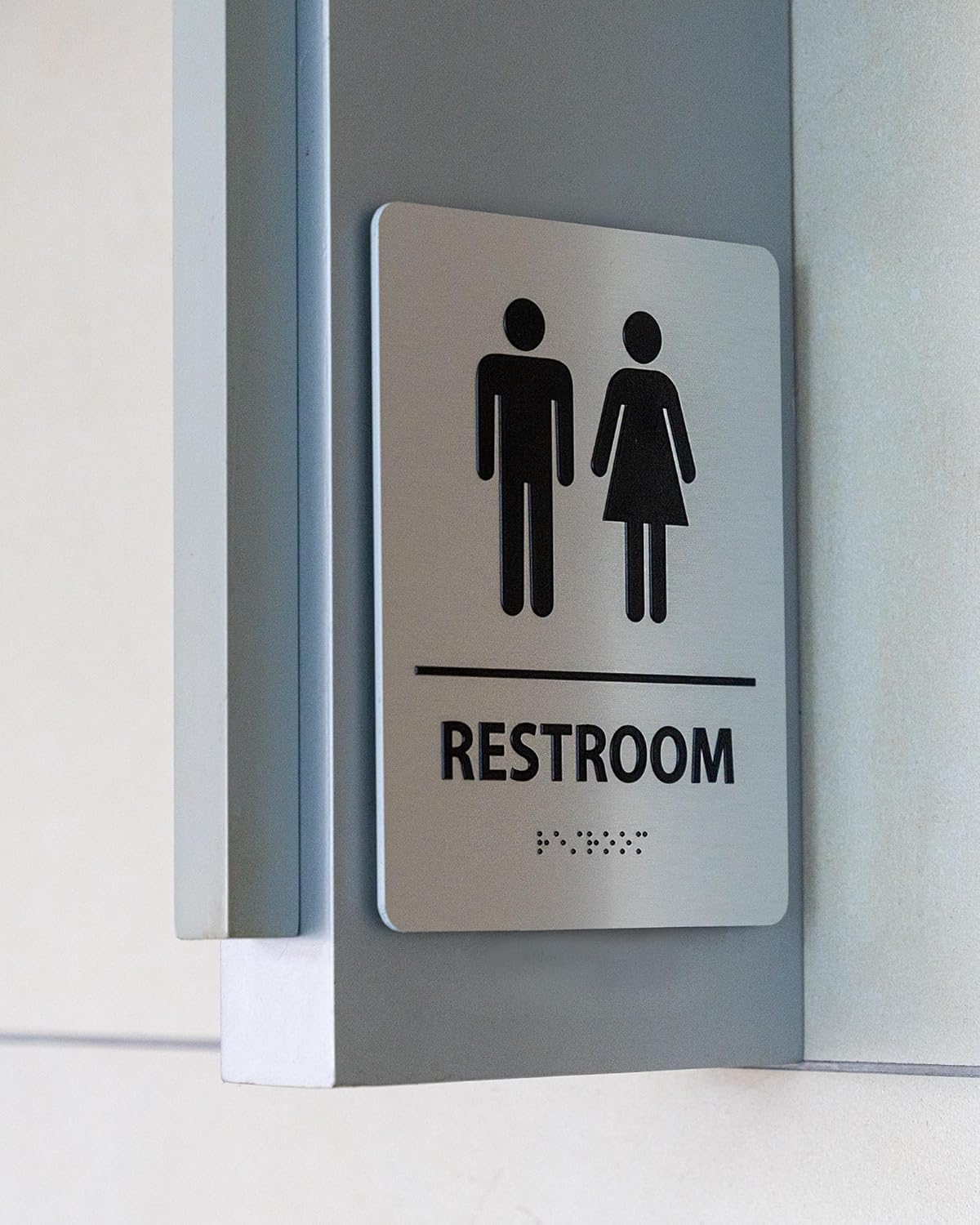 ADA-Mark Modern Restroom Sign for Business - 2PK ADA Compliant Braille Bathroom Sign with Easy Installation - 6" W x 8" H