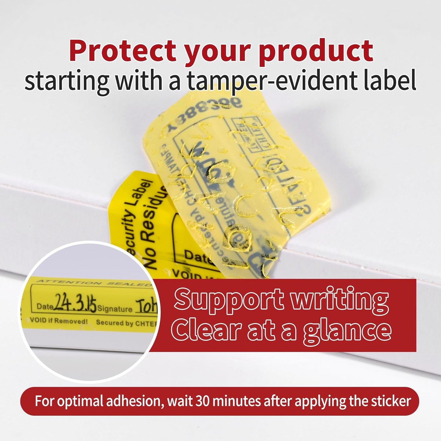 ChtepTamper 100 Pieces No Transfer Tamper-Evident Stickers Security Labels Great for Goods Shipping,Exchange of Agency Files, Privacy Protection or More(Serial Number 0.8 * 2.4inches Yellow)