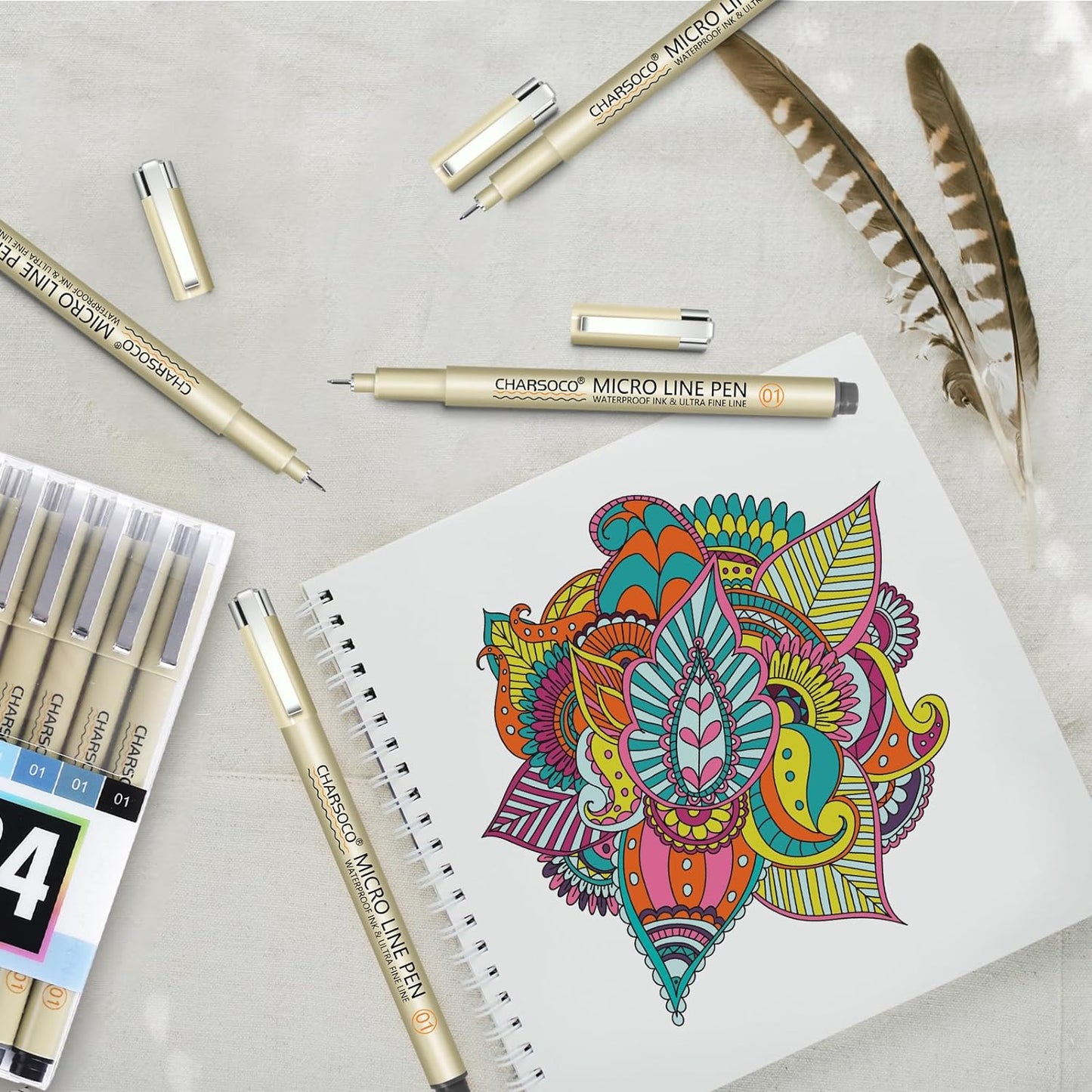 01 Micro Pen, Fine Point Pen with 24 Colors, Waterproof Archival Ink, 0.25mm Fineliner Ink Pens for Artist Illustration, Sketching, Anime, Manga, Technical Drawing and Scrapbooking