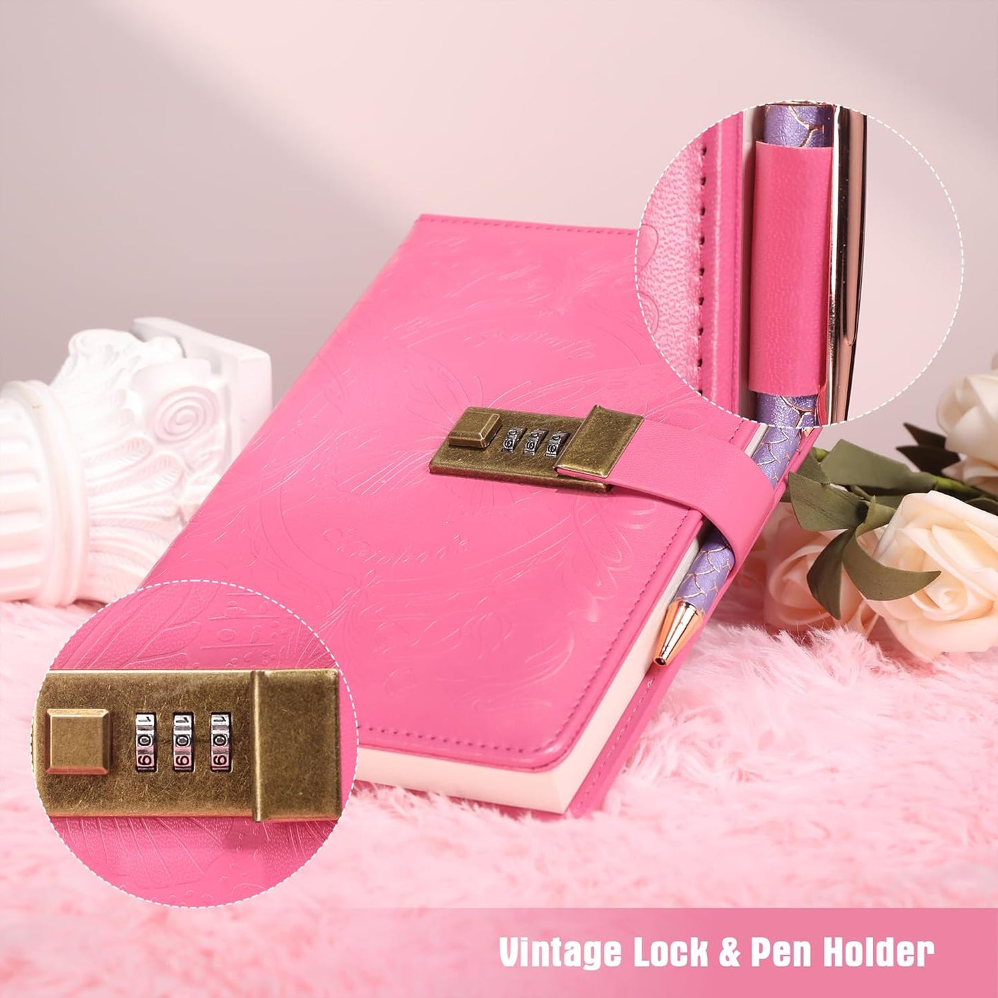 TIEFOSSI Diary with Lock for Women Girls, Lined Locked Journal, Butterfly Journal Notebook with Pen and Bookmark, A5 Refillable Locking Journals for Writing, 224 Numbered Pages