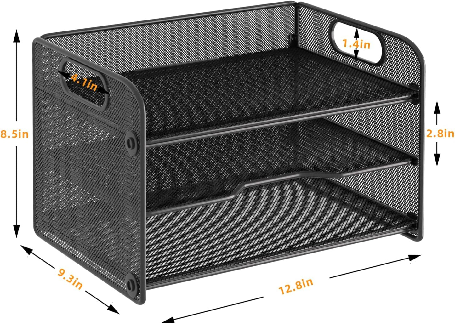 Samstar 3 Tier Letter Tray Paper Organizer with Handle, Mesh Desk Organizer Paper Sorter File Rack Shelves, Black