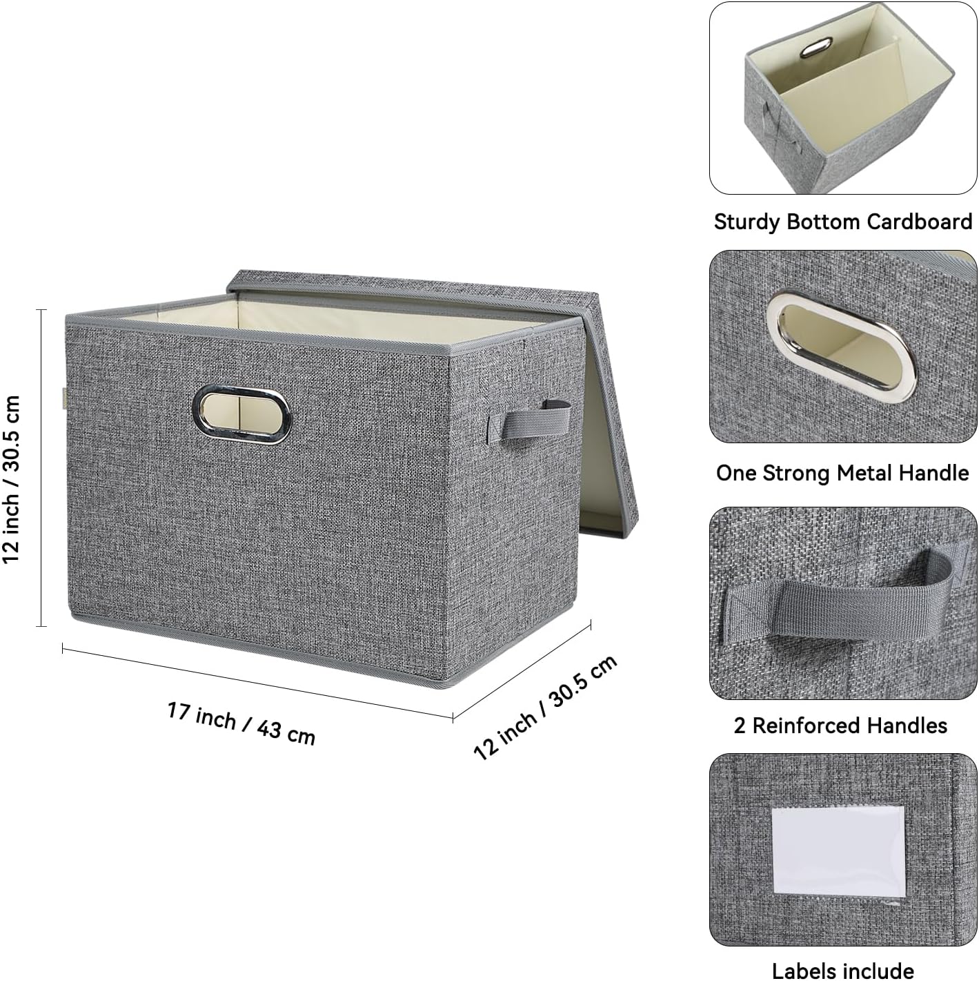 Voova Large Collapsible Storage Bins with Lids, 3 Pack Stackable Line Fabric Cube Storage Organizer, Foldable Closet Storage Boxes Baskets Containers with Cover for Clothes Bedroom Office Home, Grey