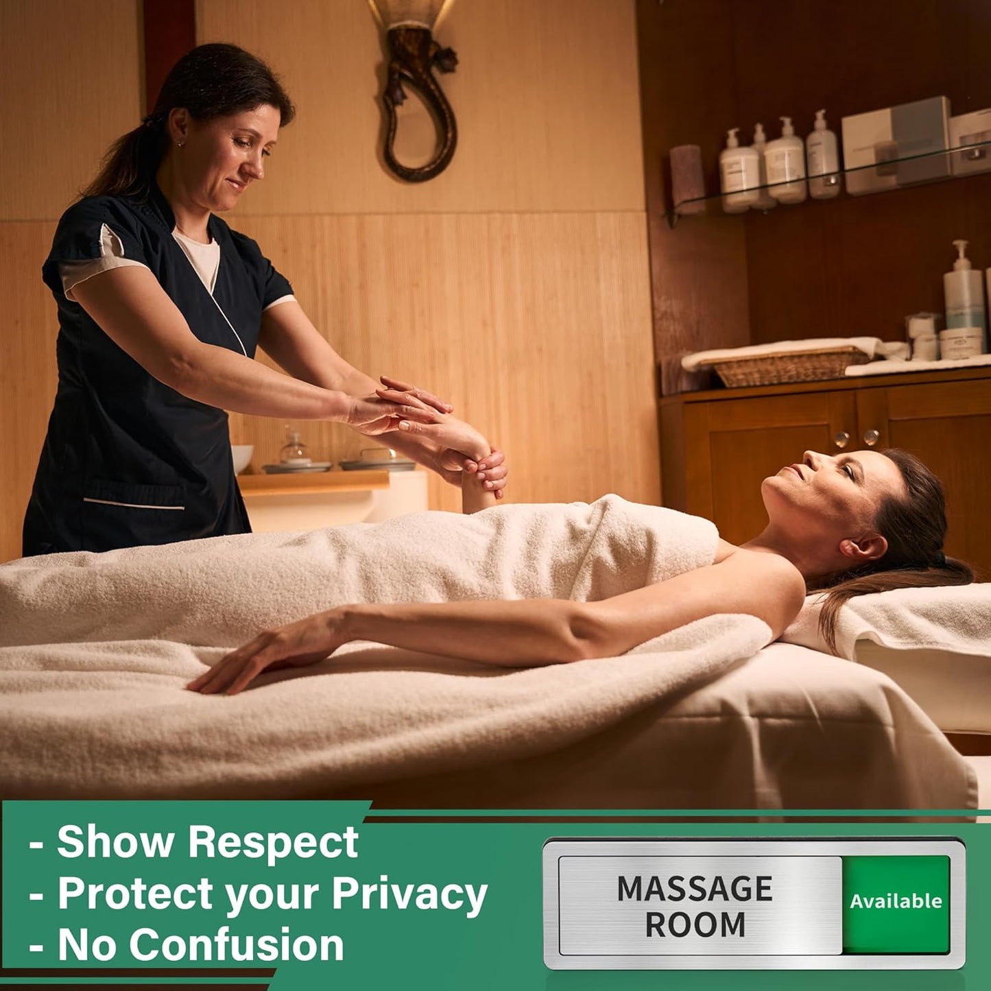 Massage Room Door Sign,Do Not Disturb- Spa Room In Use/Available Slider Sign for Wellness & Health Centers Business Vacant Occupied Privacy Spa Decor