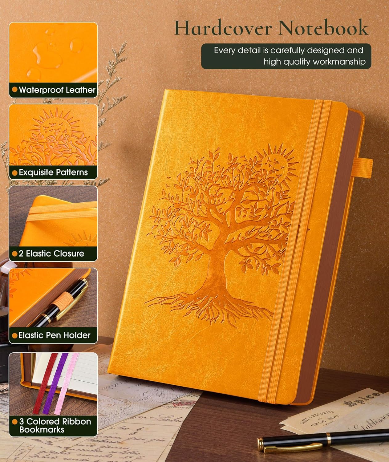 Vintage Leather Journal - 300 Page Lined Journal Notebook with Numbered Pages,A5 Notebook for Women Men,Travel Diary,Daily Journal for Writing, Note Taking, School & Work (5.8" x 8.3")