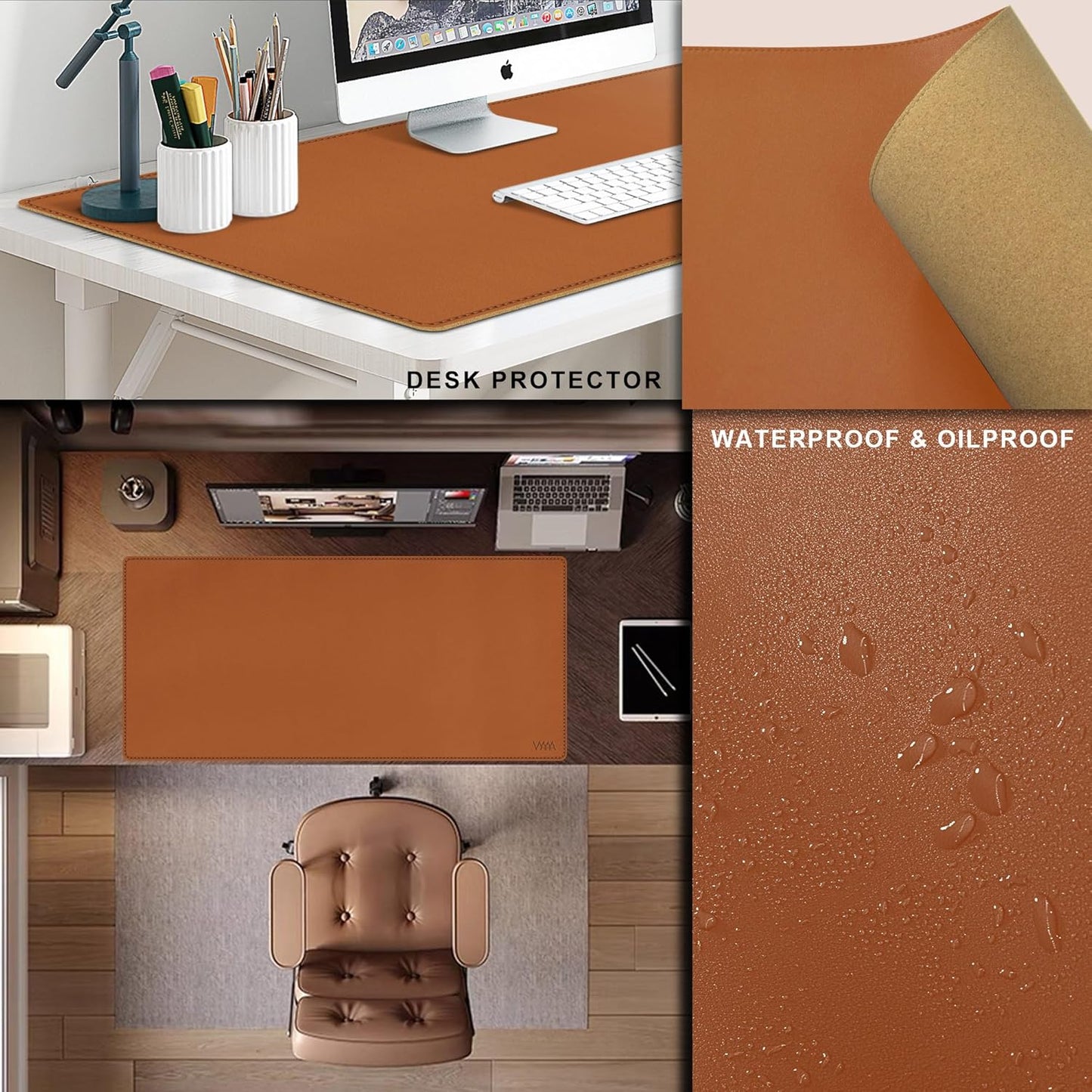 Vyaaa Cork & Leather Desk Pad, 43.3“ x 19.7” Dual Sided Large Desk Mat, Large Mouse Pad on Top of Desks for Computer, Gaming, Home or Office (Brown)