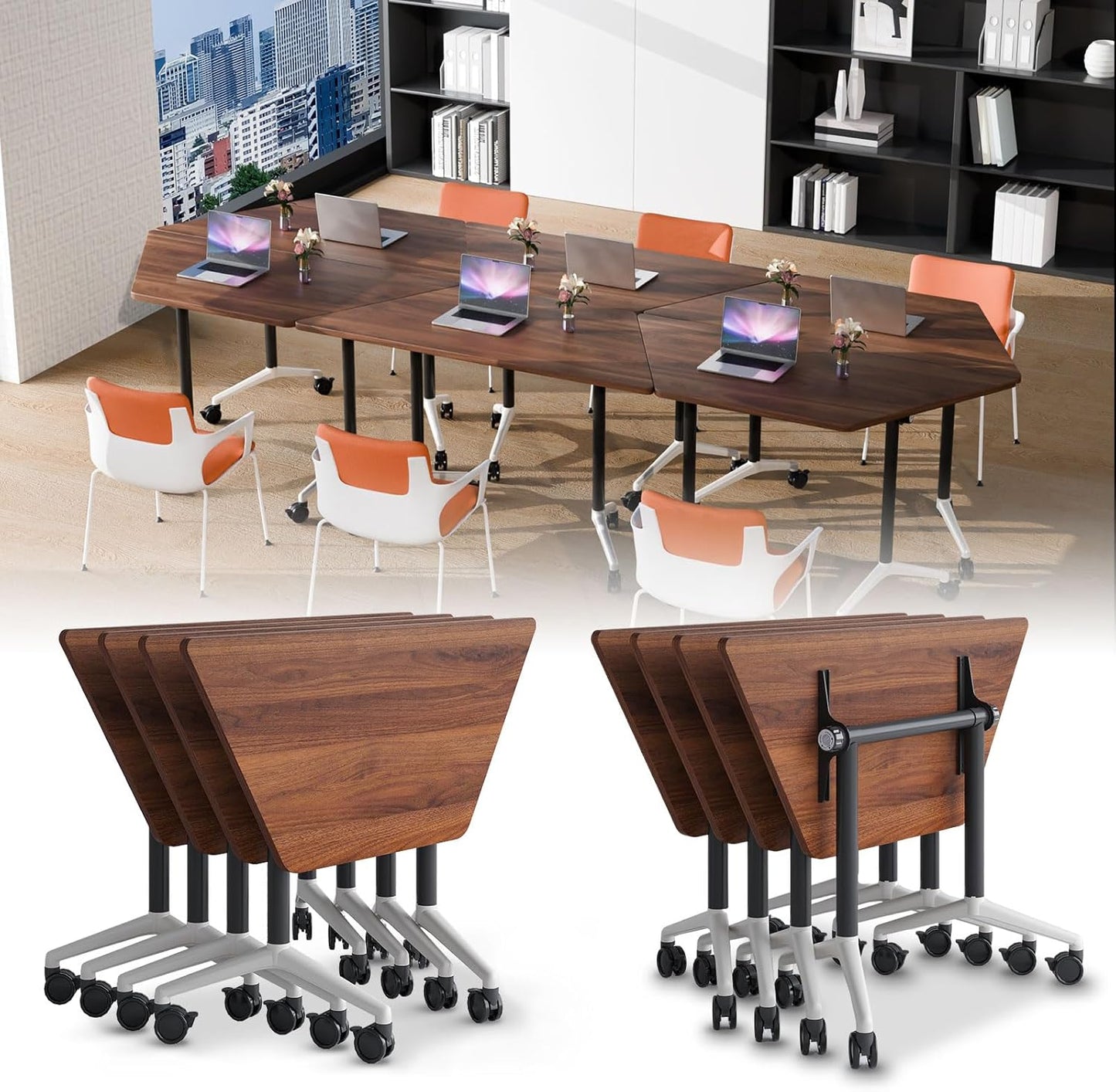 Conference Table, Folding Conference Desk Modern White, Seminar Table with Wheels, 2-10 People for Office, Meeting Break Room (4, 1915TXH, 47IN)