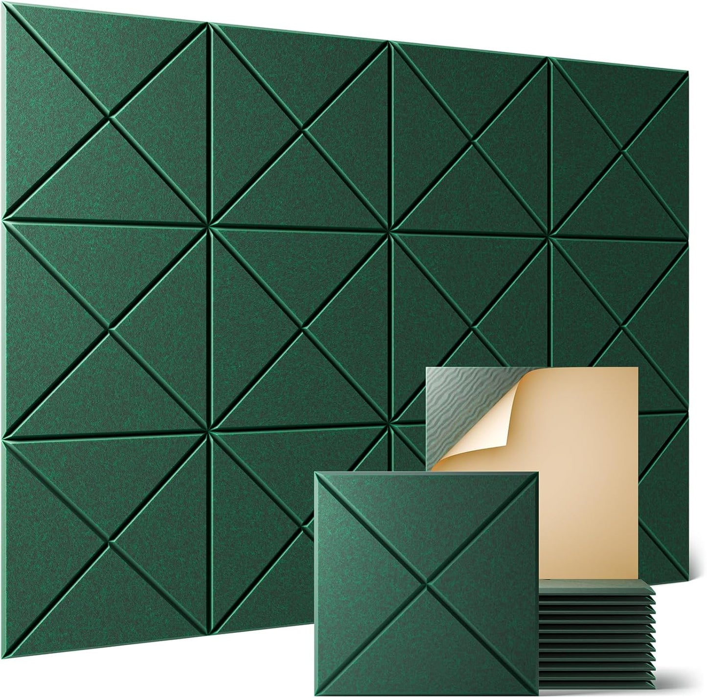 Sonicism 12 Pack X-Lined Acoustic Panels with Self-Adhesive, 12"X 12"X 0.4" Sound Proof Foam Panels, Decorative Soundproof Wall Panels, Sound Absorbing Tile for Home & Offices, Dark Green