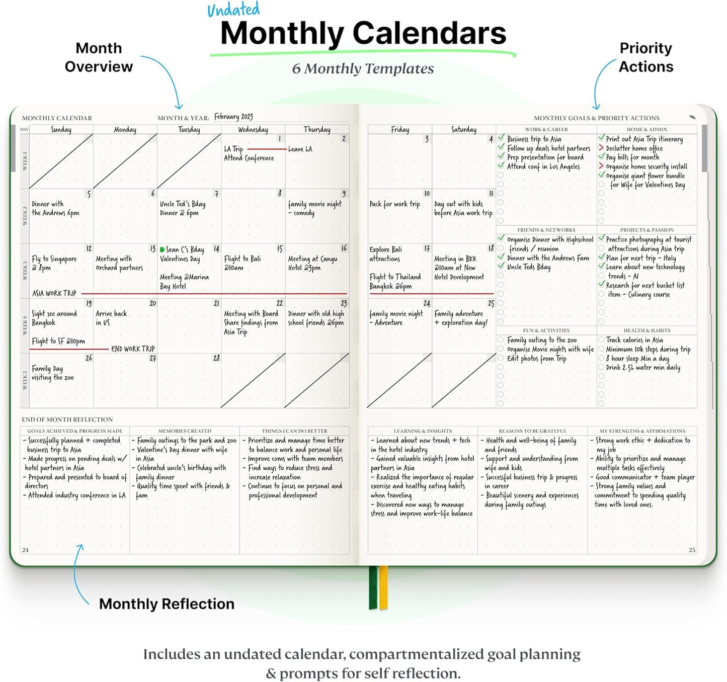 Purpose Planner Undated Monthly Weekly Daily Productivity Journal 2023 Optimised Life, Goal Setting & Business Tool for Academic Student, Professionals, Mums - Leather Day Organiser Notebook