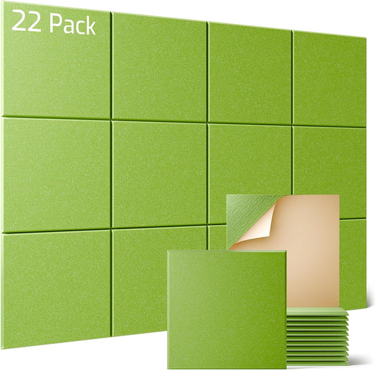 Sonicism 22 Pack Acoustic Wall Panels with Self-Adhesive, 12" X 12" X 0.4" Sound Proof Foam Panels, Decorative Soundproof Wall Panels, Sound Proof Absorbing Tiles for Home & Offices, Light Green