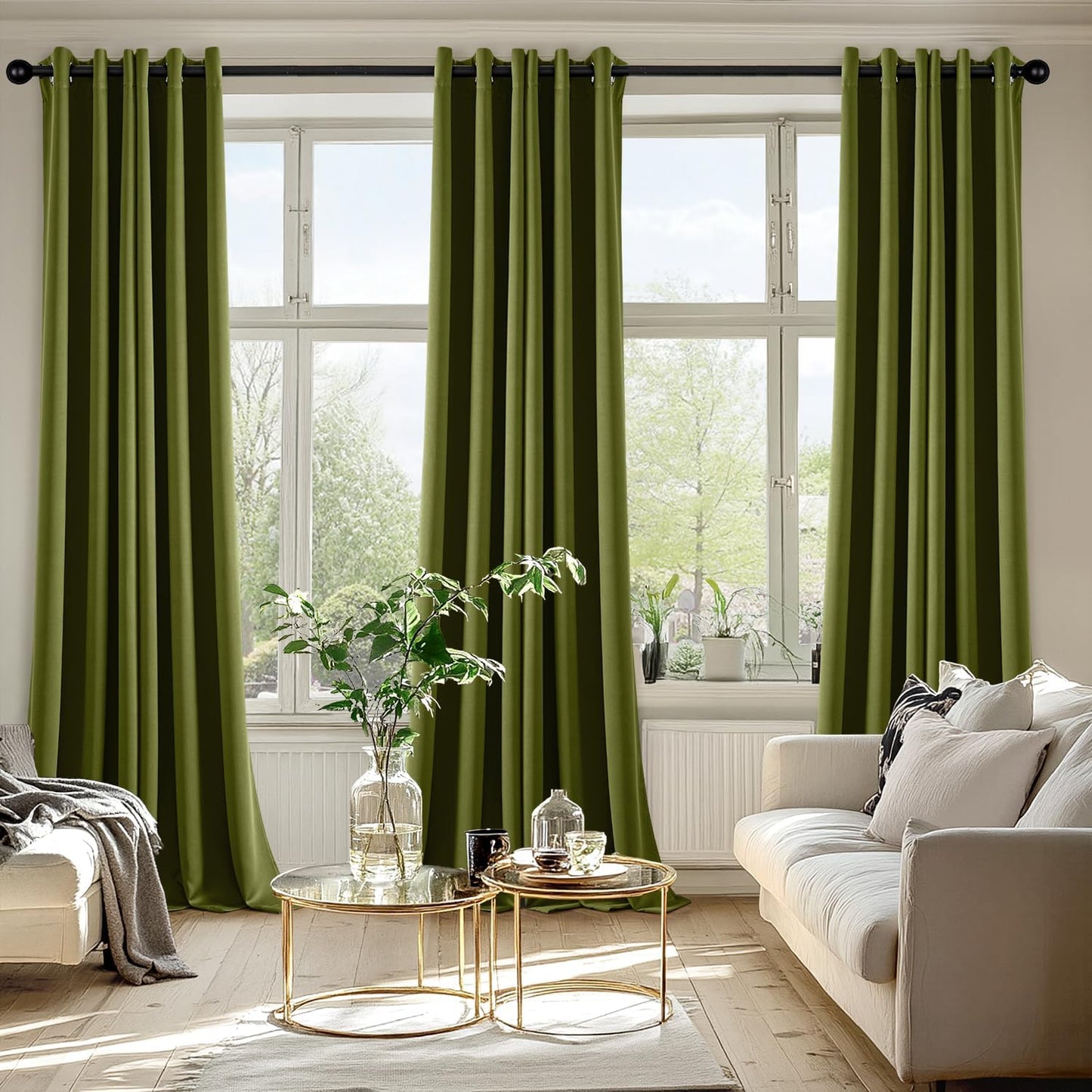 MIULEE Light Olive Green Blackout Curtains for Bedroom Living Room 96 Inches Long 2 panels, Thermal Insulated Room Darkening Drapes Grommet Top Noise Reducing Light Blocking Window Curtains 40x96 Inch