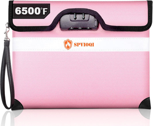SPVIOQI 6500°F Upgraded Fireproof Document Bag with Lock, Fireproof Money Bag for Cash w. Zipper/Reflective Strip, 10Layers of Heat Insulated Materials, Water Resistant Fireproof Bag for Documents