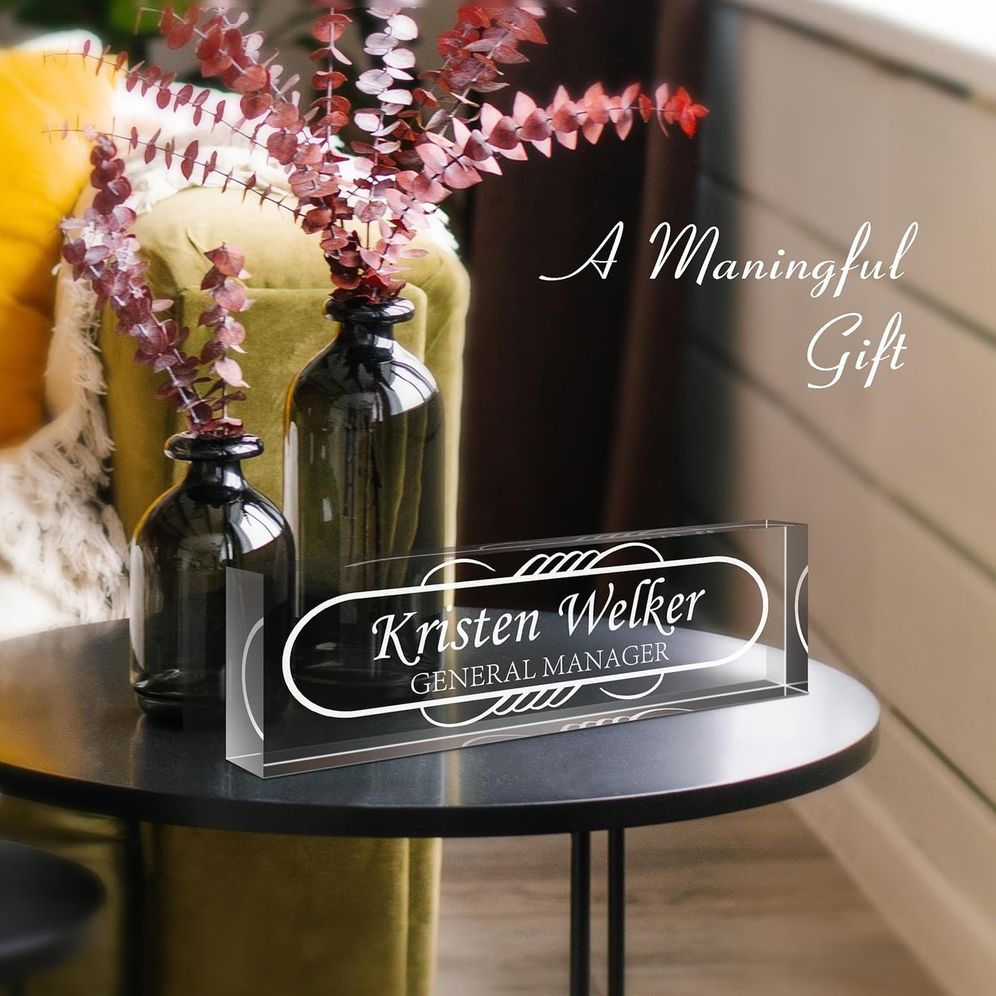 Gowellly Desk Name Plate Personalized - Custom Acrylic Name Plate for Desk - Enterprise Custom Logo/Text nameplates - Employee Appreciation Gifts (engrave-8)