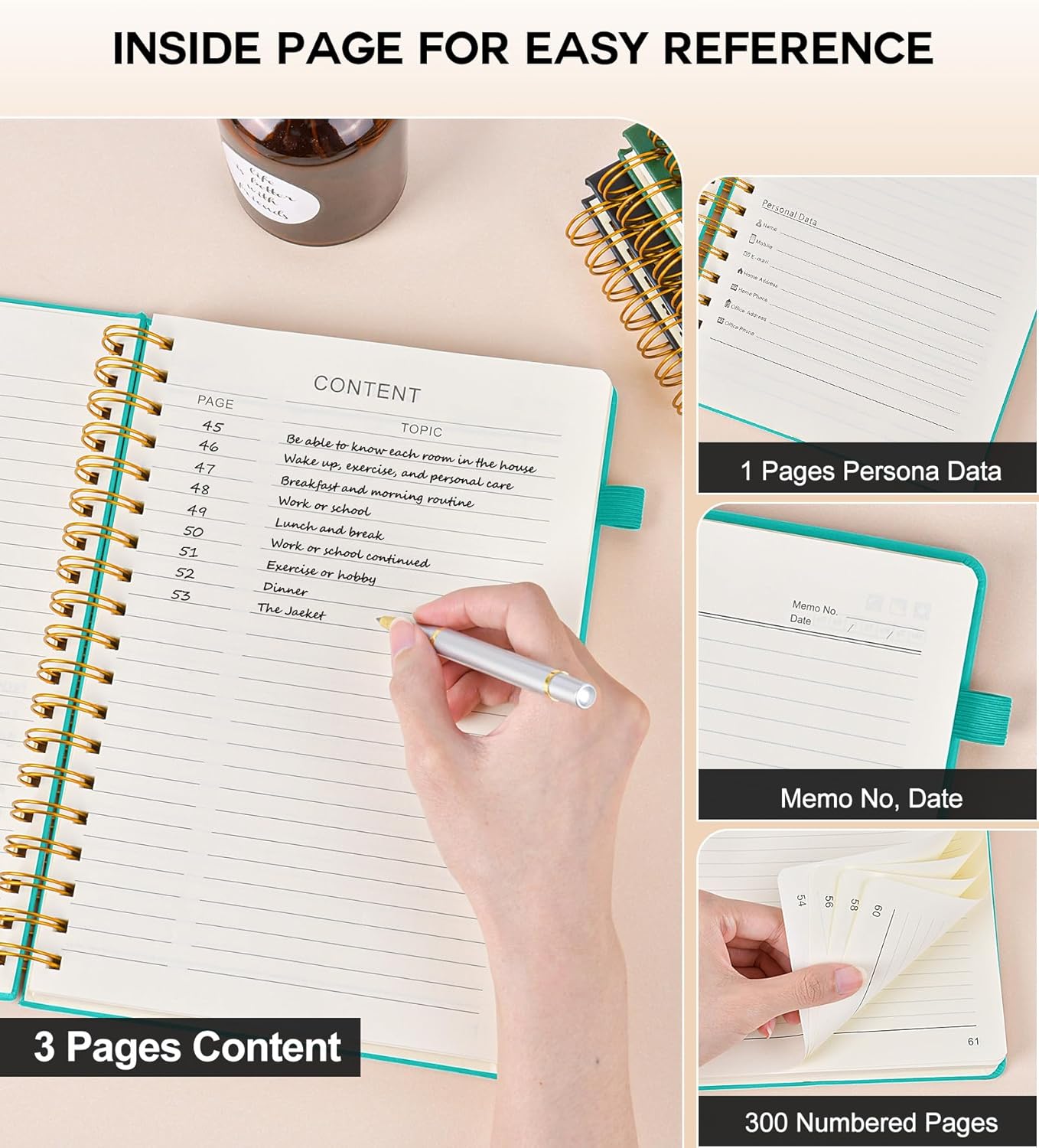 Large Spiral Notebook Journal for Women Men - 300 Numbered Lined Pages, College Ruled,B5 Hardcover Spiral Bound Notebook for School, Work, Note Taking, Writing, Leather Spiral Journal 7"x10"