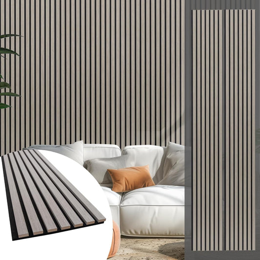 Yuzzy Wood Panels for Wall and Ceiling - 108 x 11 Inch Wood Slat Acoustic Panels 2 PCS - Modern Sound Absorbing Wall Panels for Interior Wall Decor for Home, Office, Studio - Rustic Gray Oak