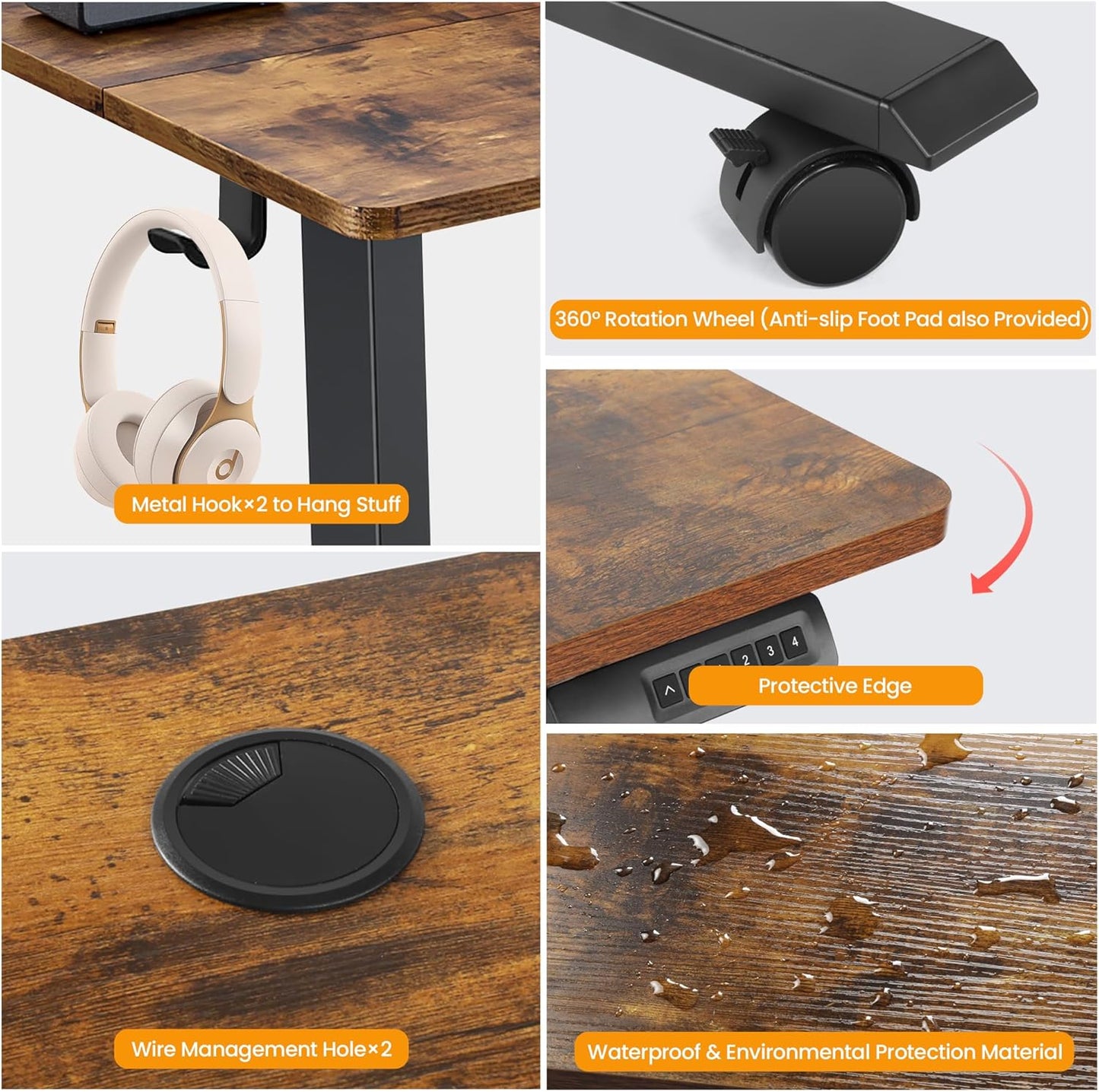 Himimi Electric Standing Desk 55 x 24 inch for Home Office,Sit-Stand Adjustable Desk with Memory Presets,Height Adjustable Desk for Gaming/Working,Free Hook, Lockable Wheels,Mouse Pad,Brown