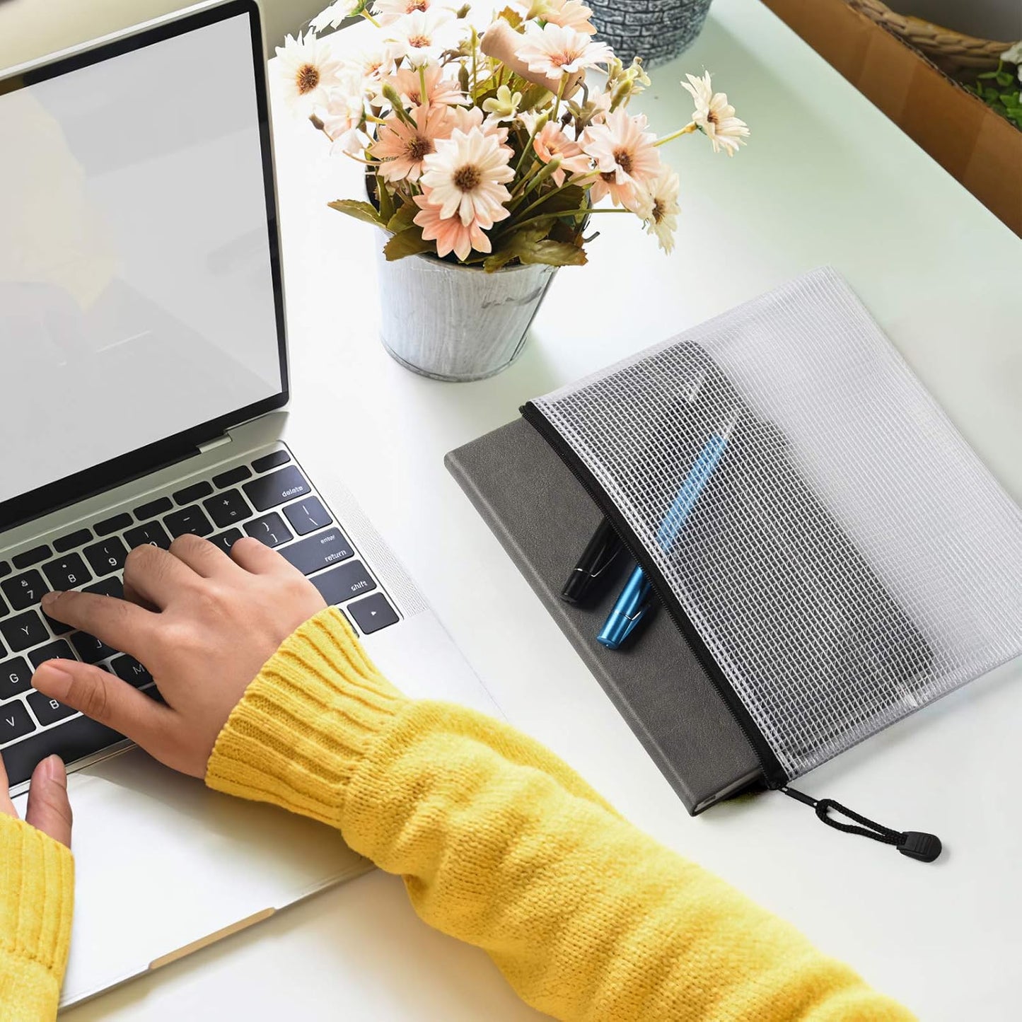 12 Pcs Plastic Mesh Zip File Bags, Waterproof Tear-Resistant Document File Folders, A5 Size Zipper Documents Pouch Document Organizer Bags for School Office Home Travel Storage(9.4×7.1Inch)