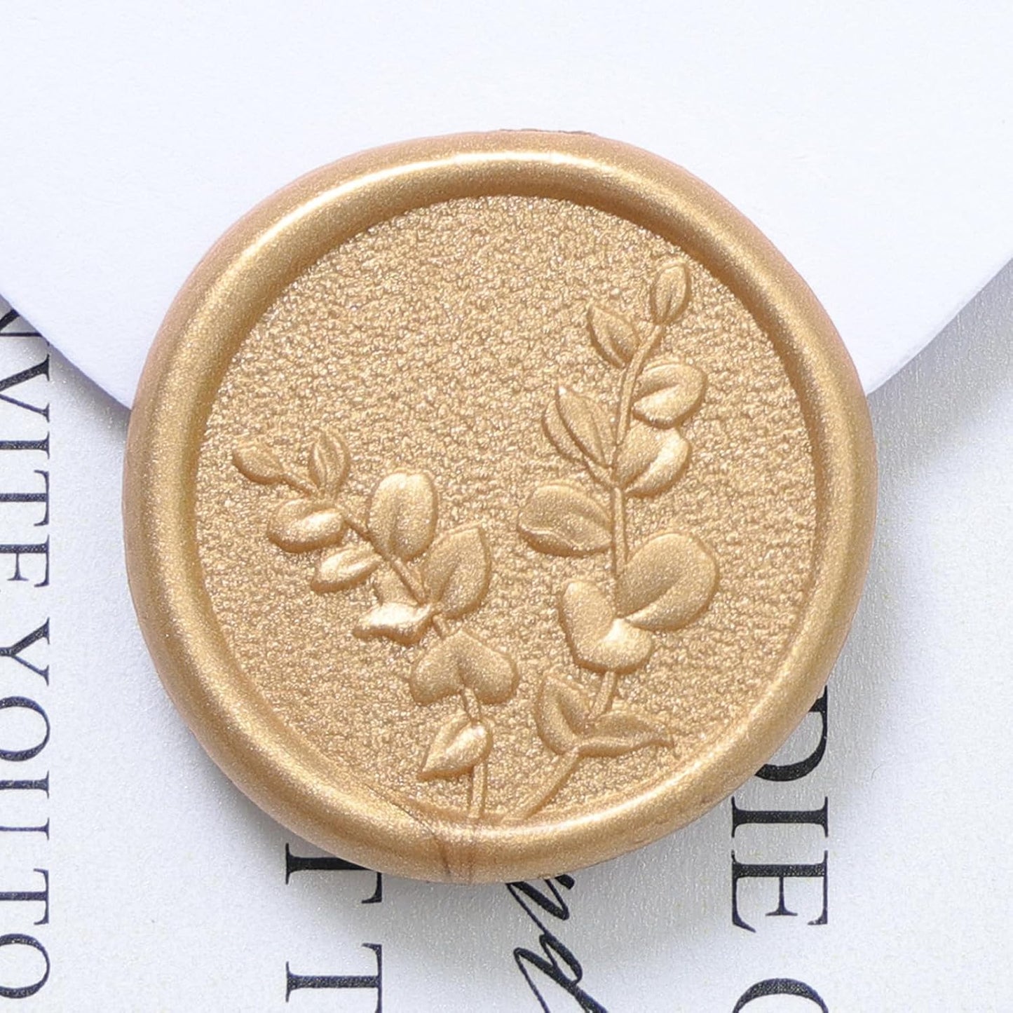 UNIQOOO Wax Seal Stickers - Eucalyptus Leaves Wedding Invitation Envelope Botanical Seal Stickers, 50 Pcs Self- Adhesive Light Gold Stickers, Perfect for Invitation, Christmas, Gift Wrapping, Party