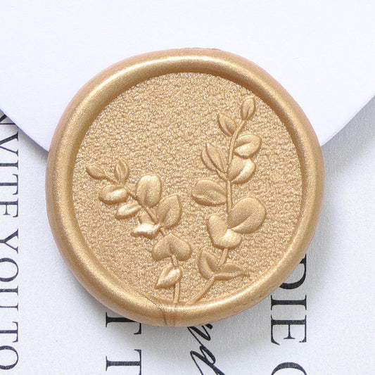 UNIQOOO Wax Seal Stickers - Eucalyptus Leaves Wedding Invitation Envelope Botanical Seal Stickers, 50 Pcs Self- Adhesive Light Gold Stickers, Perfect for Invitation, Christmas, Gift Wrapping, Party
