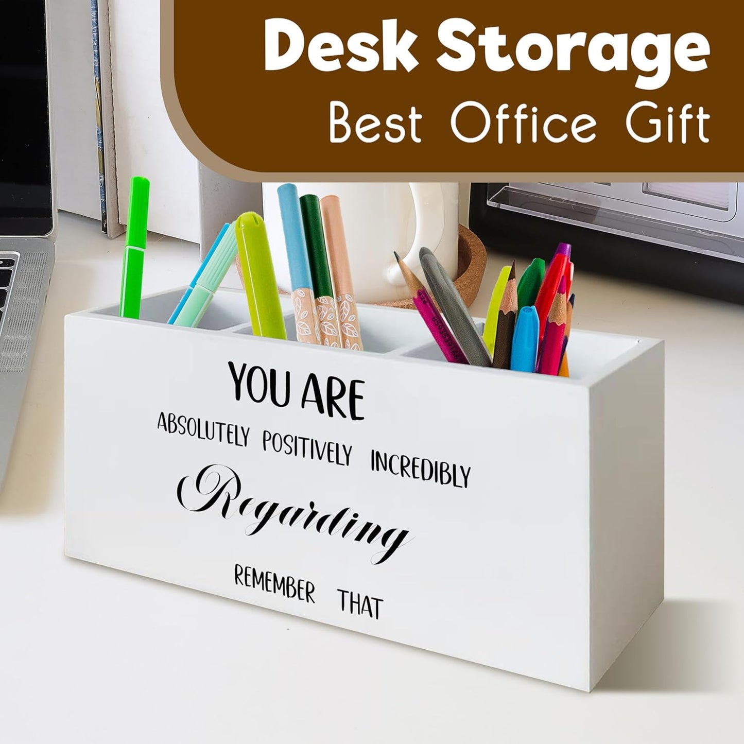 Inspirational Quote Pen Holder for Desk, Motivational Gifts for Women Men Coworkers, Emotional Support Coworker Gift Wooden Pen Pencil Holder Organizer for Office Desk Accessories