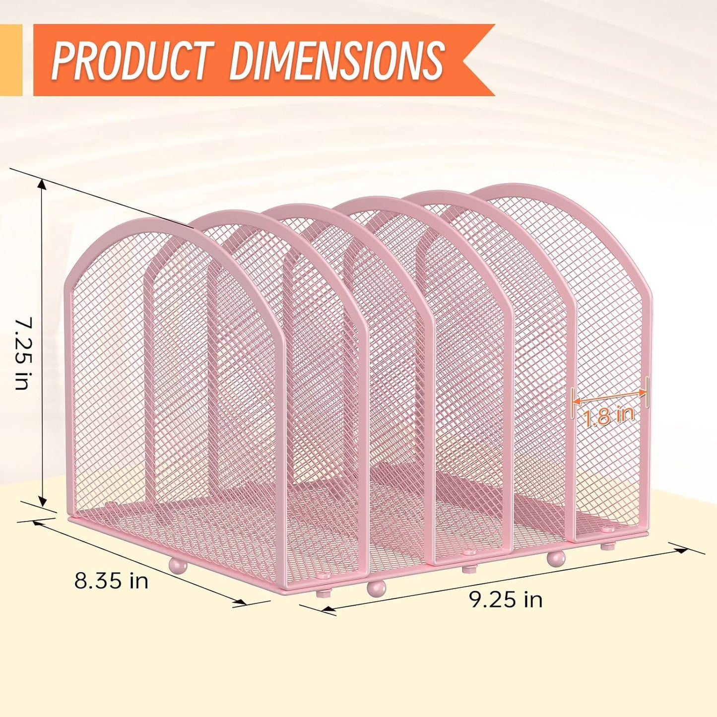 Desk File Organizer 5 Sections Desktop Organizer File Sorter Office Organization File Folder Holder for Office School & Classroom (Pink, 5 Section - 1Pack)