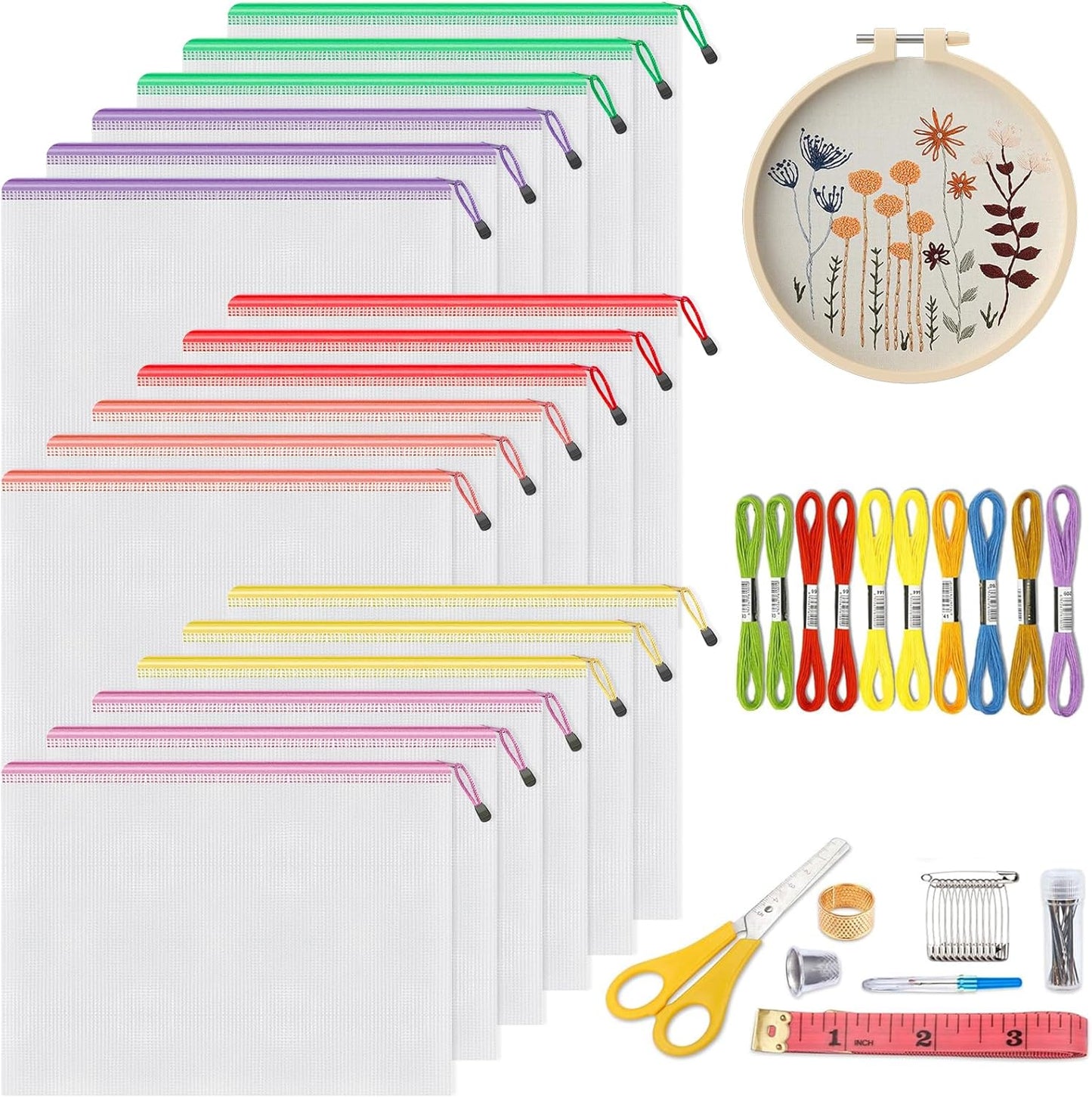 Umriox Zipper Mesh Document Pouch, 14.9x11.0 (6 Colors, 18 Packs), Clear Zipper Pouches, Waterproof Zipper Pouches for Craft Projects Office Supplies Cosmetics Travel Storage